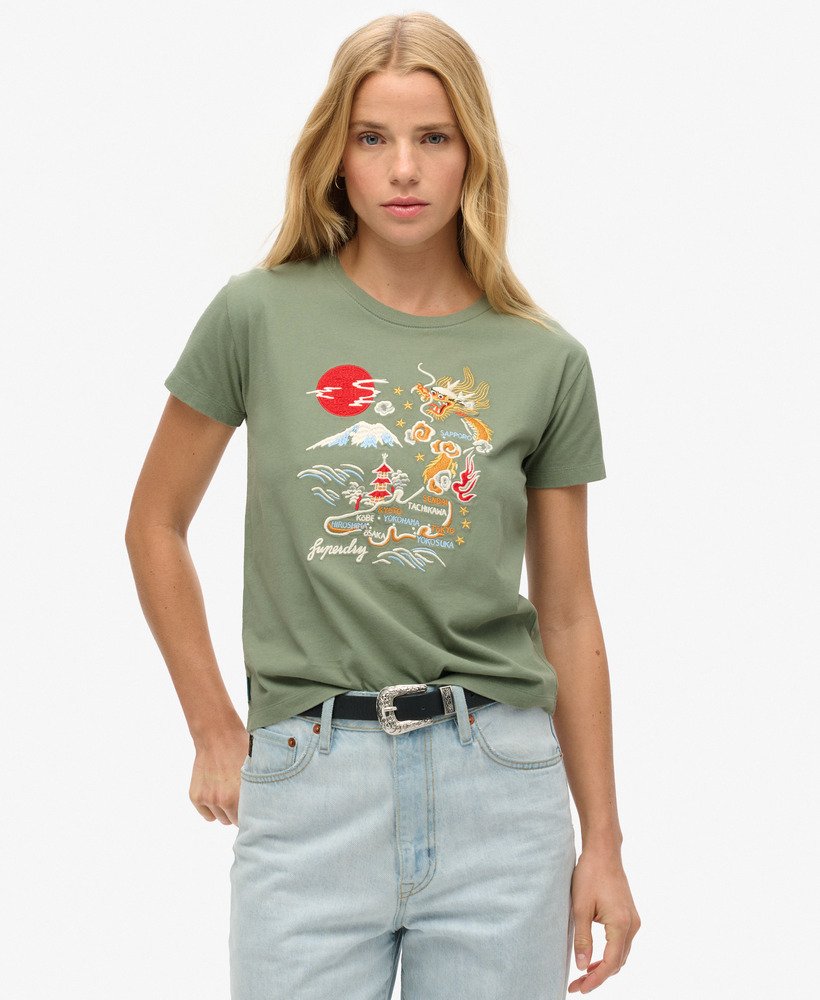 Suika Embroidered Fitted Tee | Laurel Khaki