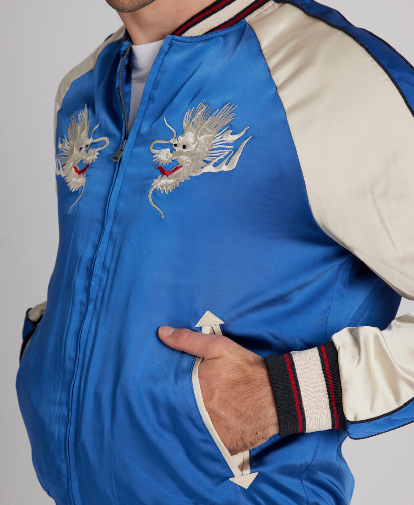 Suikajan Embroidered Bomber Jacket | Mazarine Blue