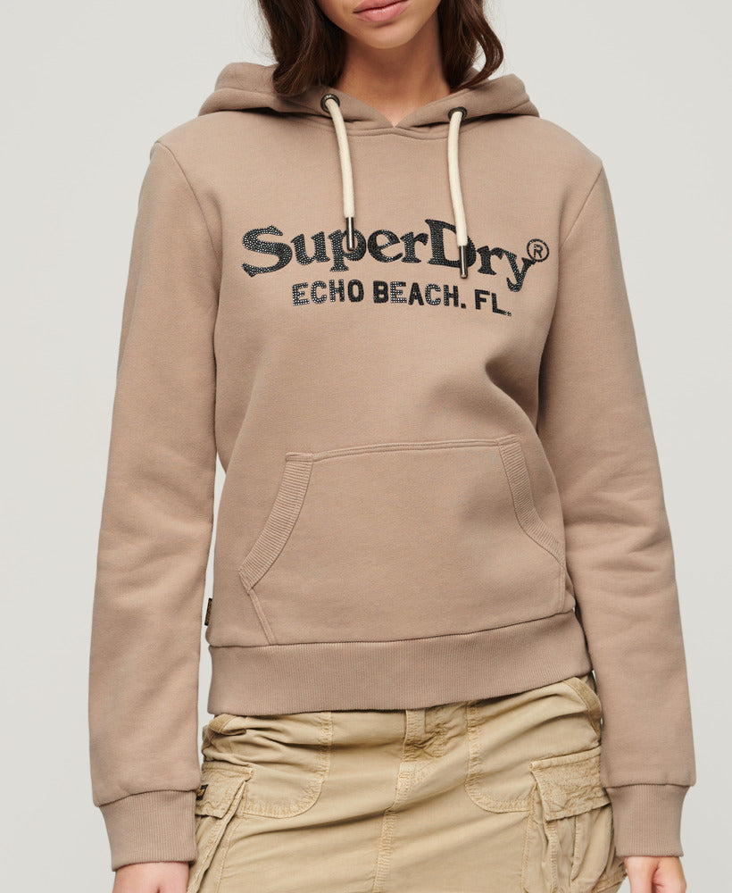 Metallic Venue Logo Hoodie | Deep Beige