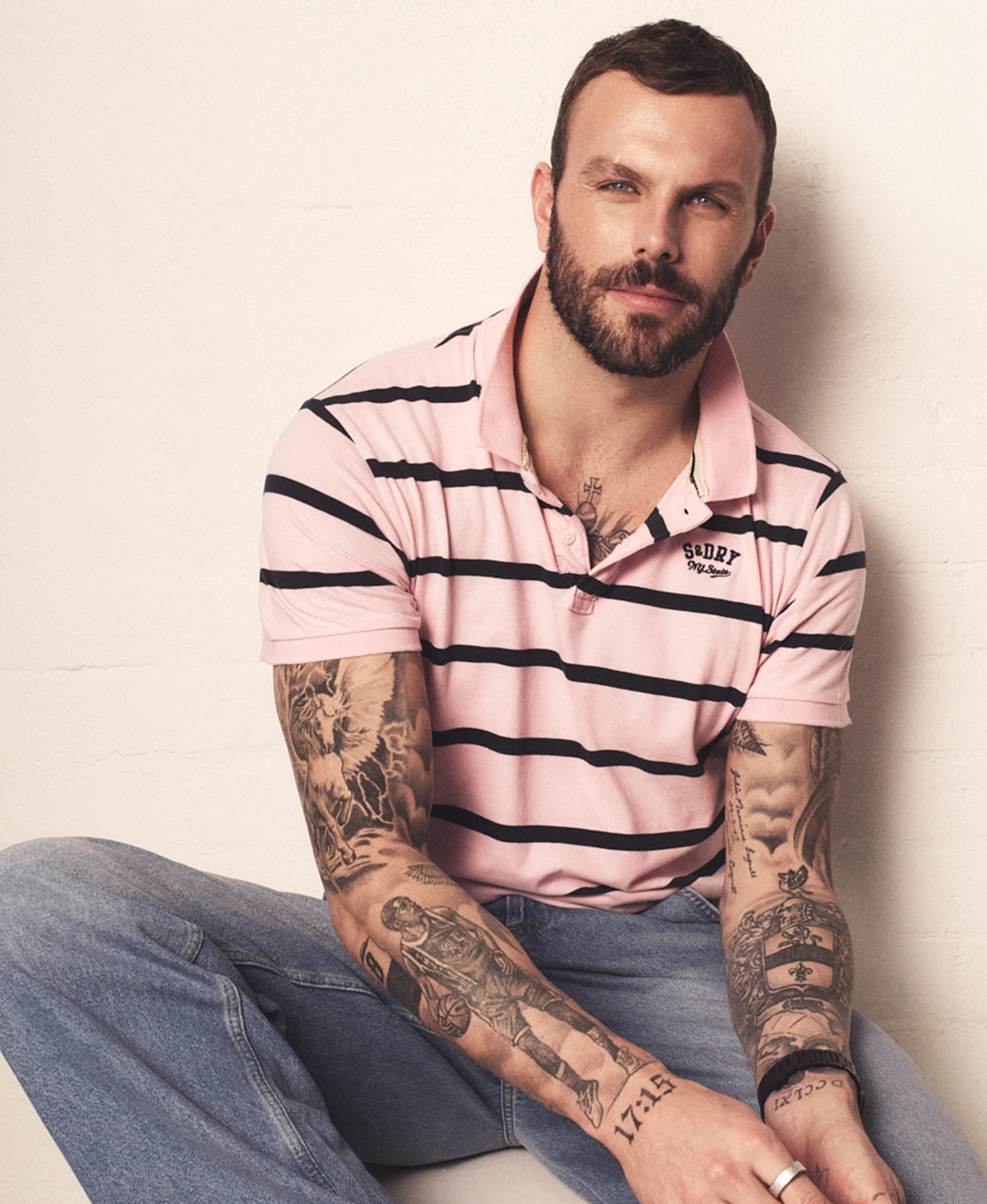 Vintage Stripe Jersey Polo | Pink Navy Stripe