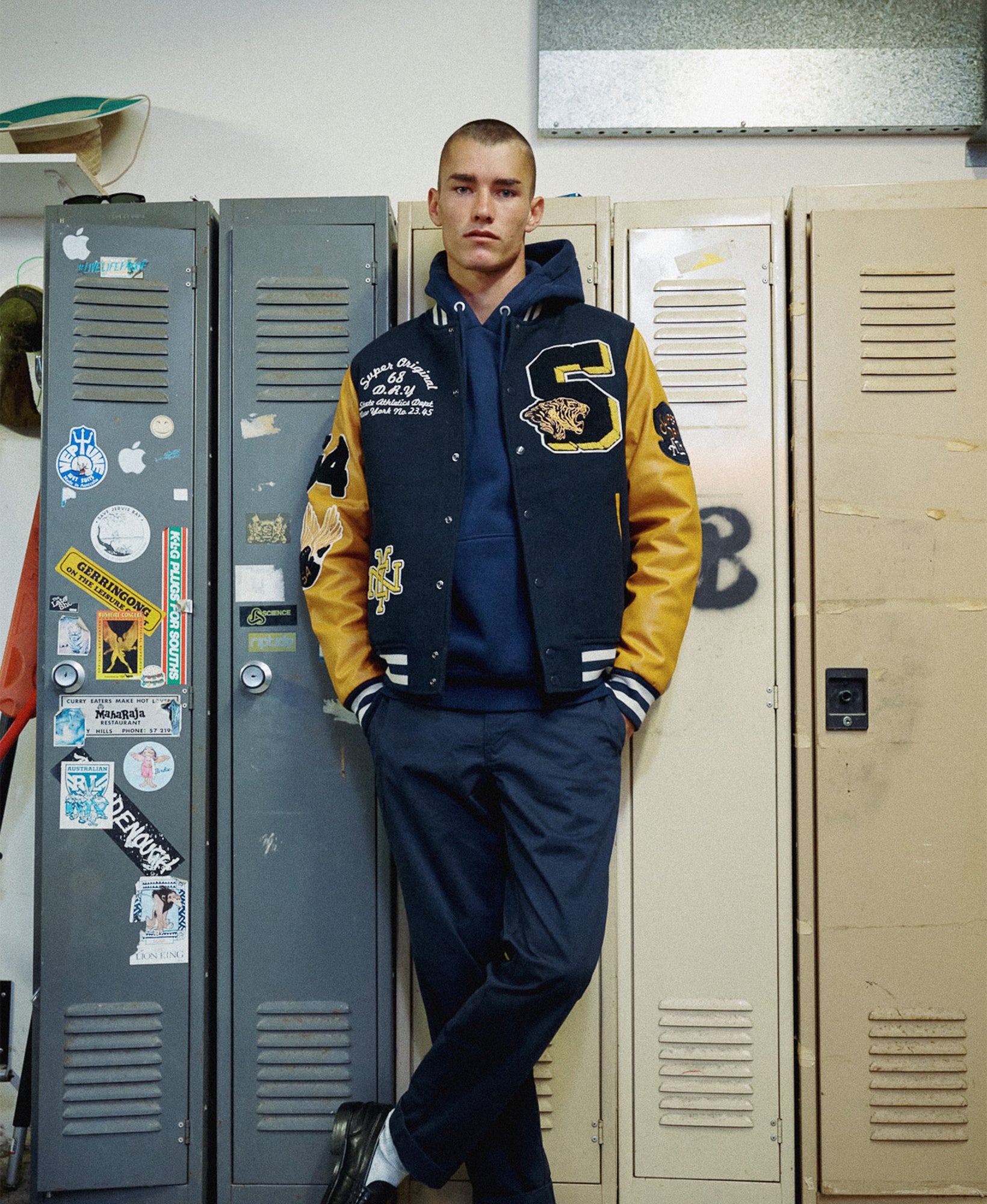 Vintage Patched Varsity Jacket | Eclipse Navy/Mustard