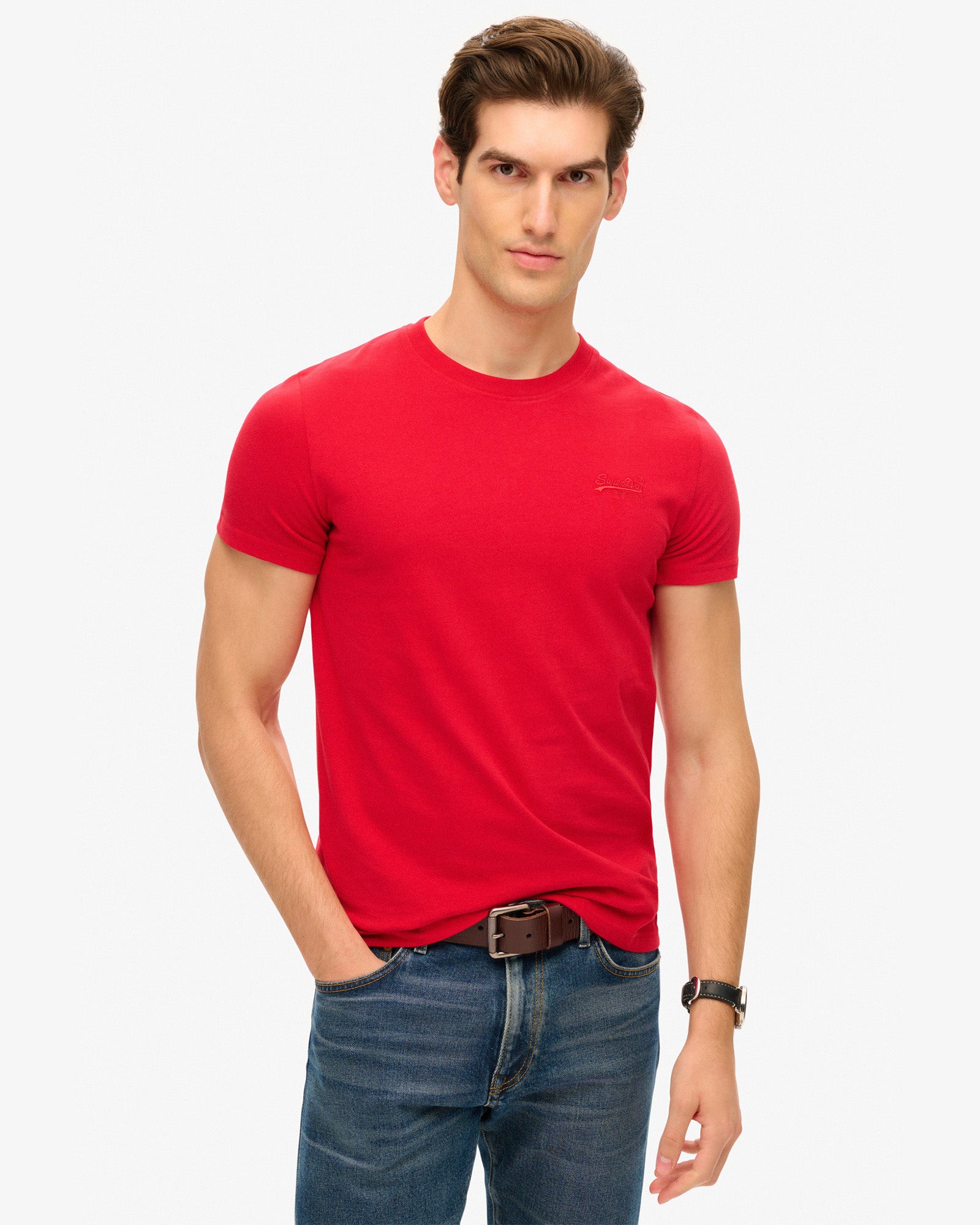 Essential Logo Embroidered Tee | Rouge Red