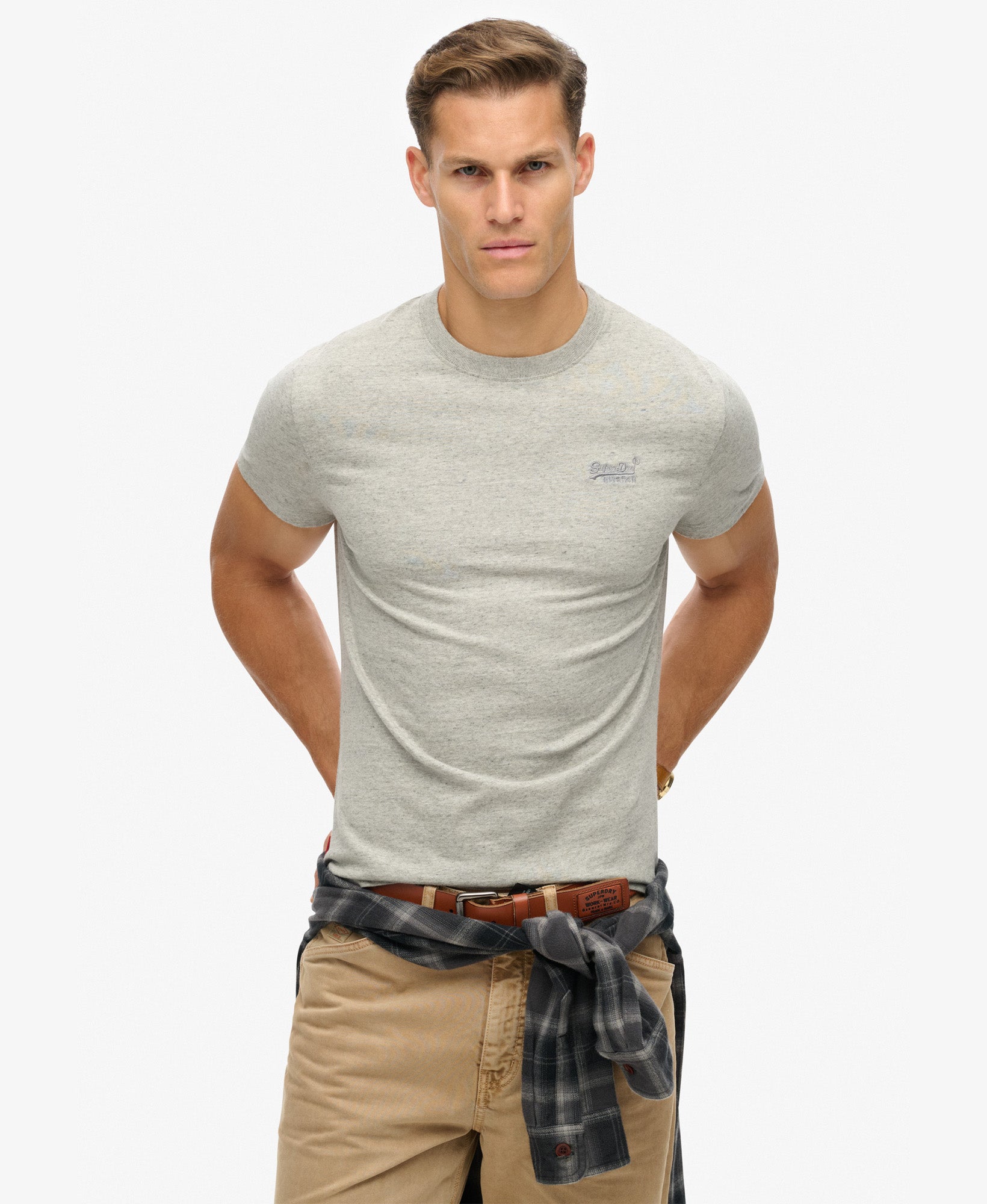 Essential Logo Embroidered Slim Fit Tee | Grey Fleck Marle