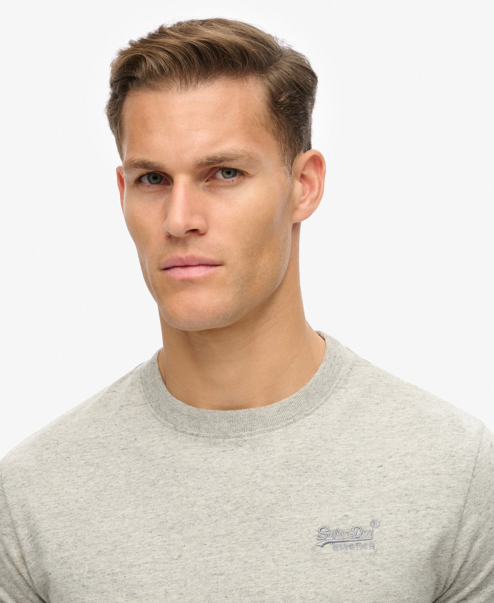 Essential Logo Embroidered Slim Fit Tee | Grey Fleck Marle
