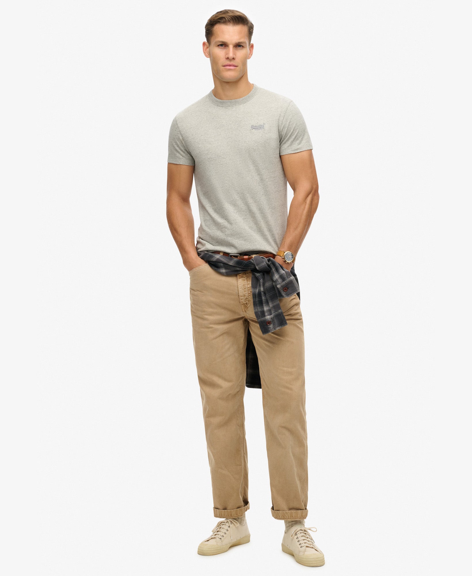 Essential Logo Embroidered Slim Fit Tee | Grey Fleck Marle