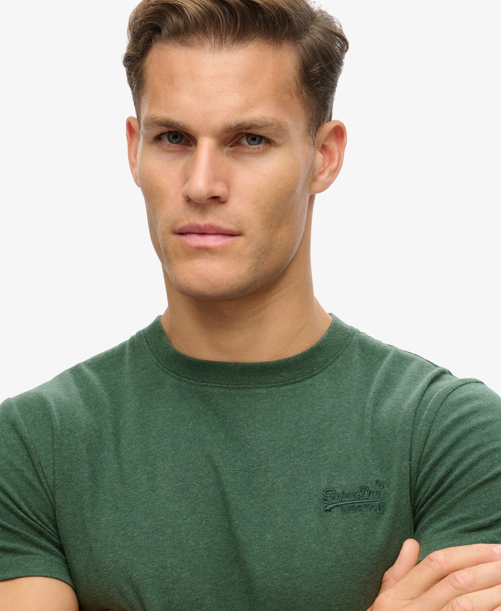 Essential Logo Embroidered Tee | Buck Green Marle