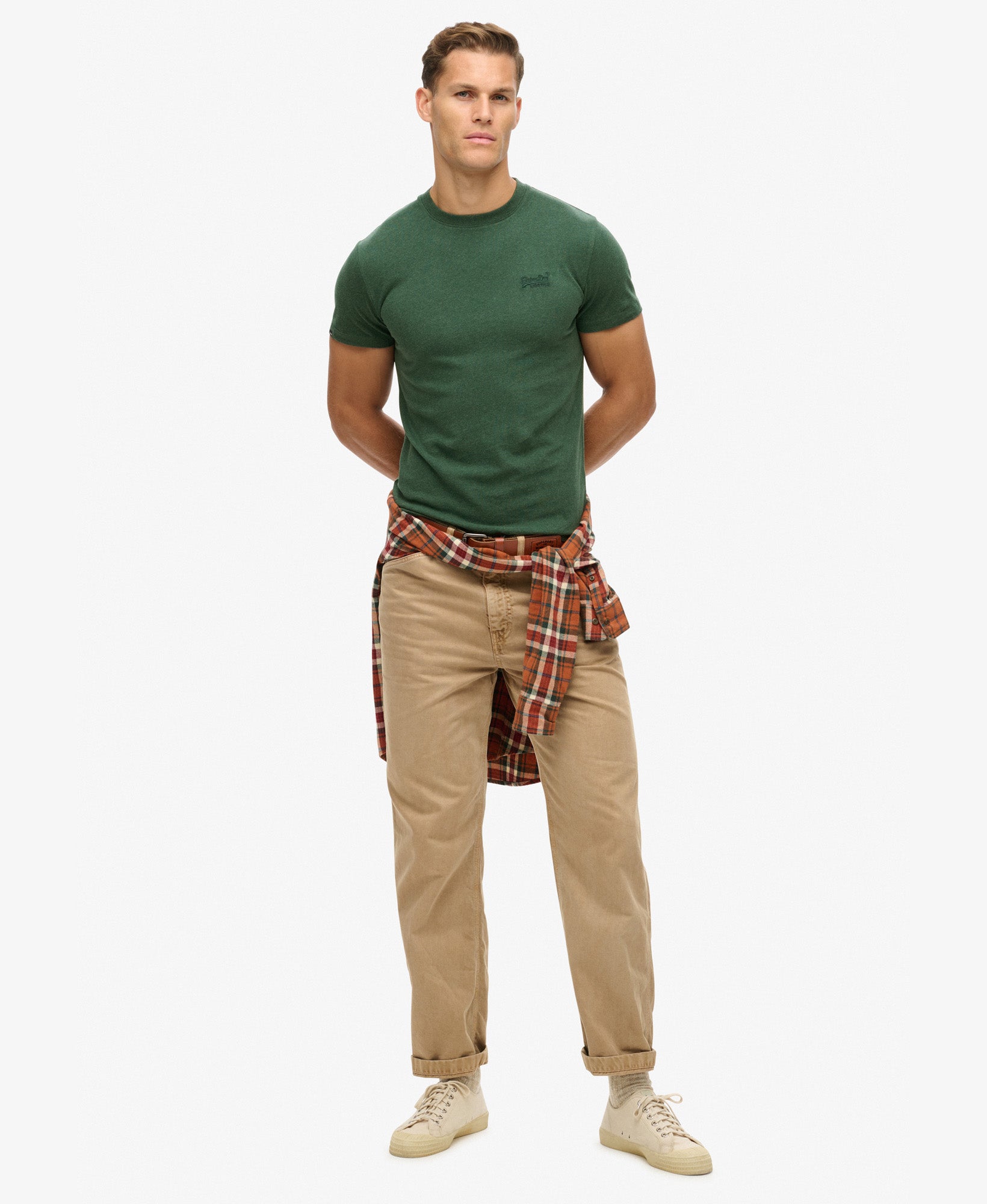 Essential Logo Embroidered Tee | Buck Green Marle