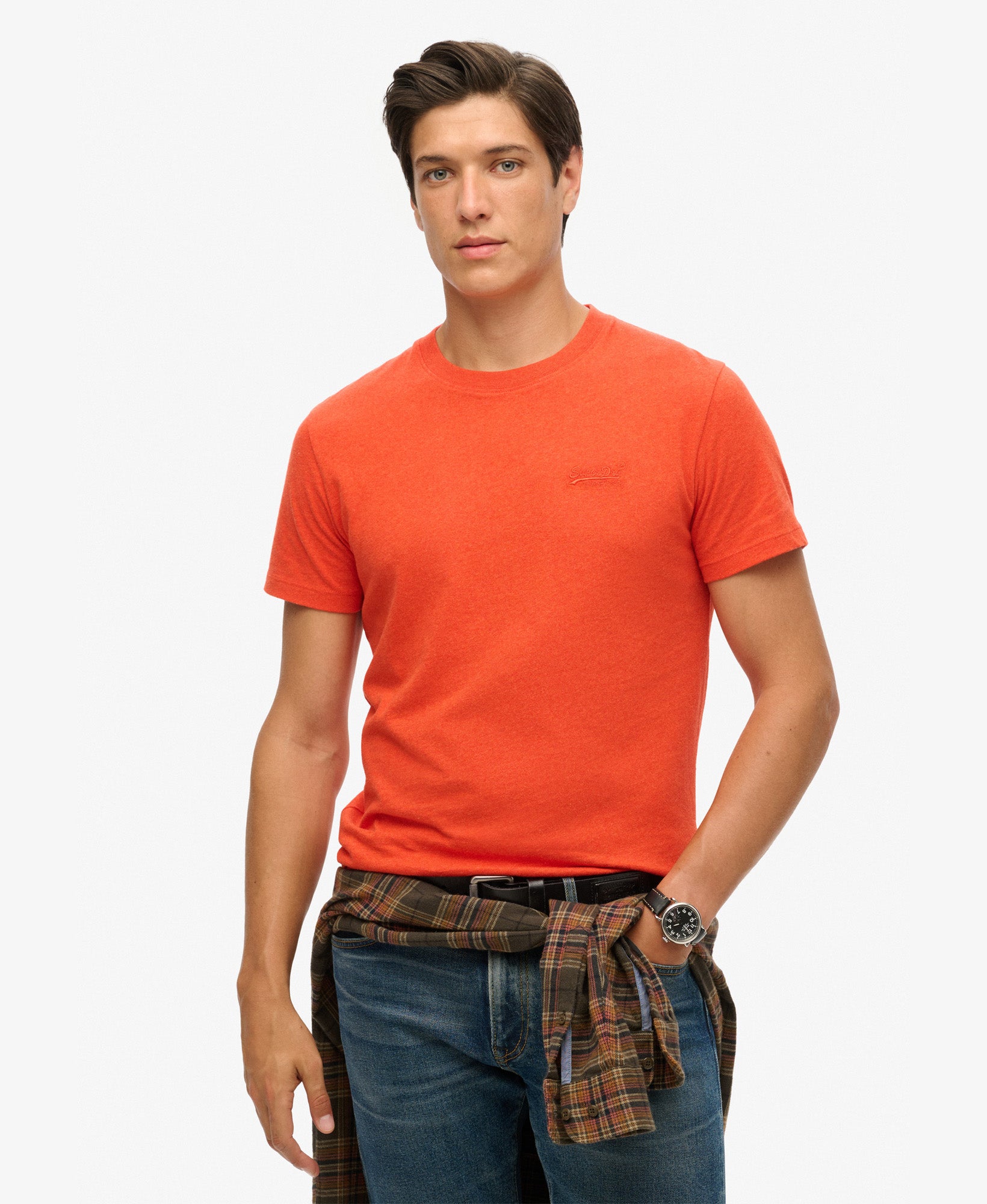 Essential Logo Embroidered Tee | Bright Orange Marle