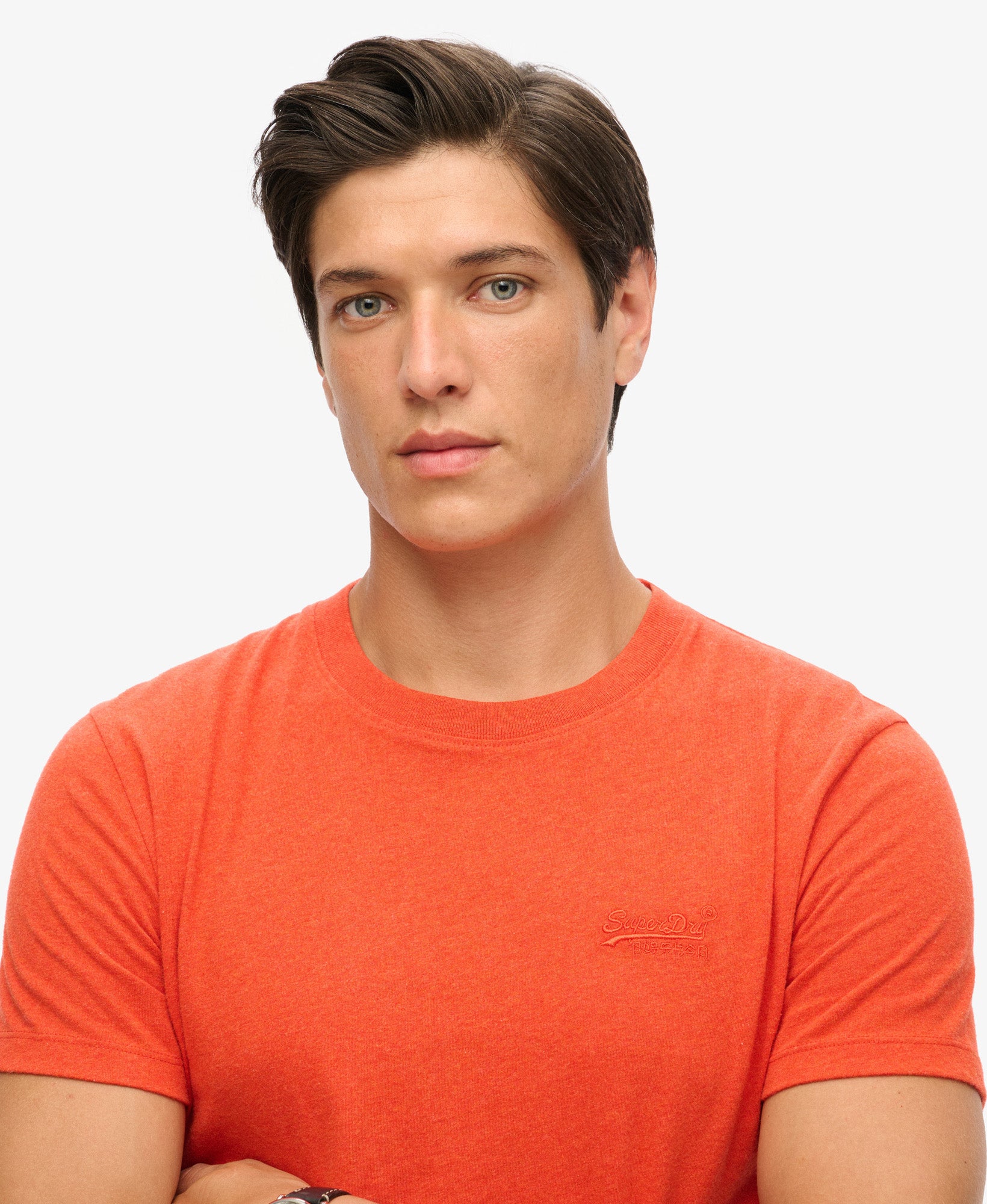 Essential Logo Embroidered Tee | Bright Orange Marle