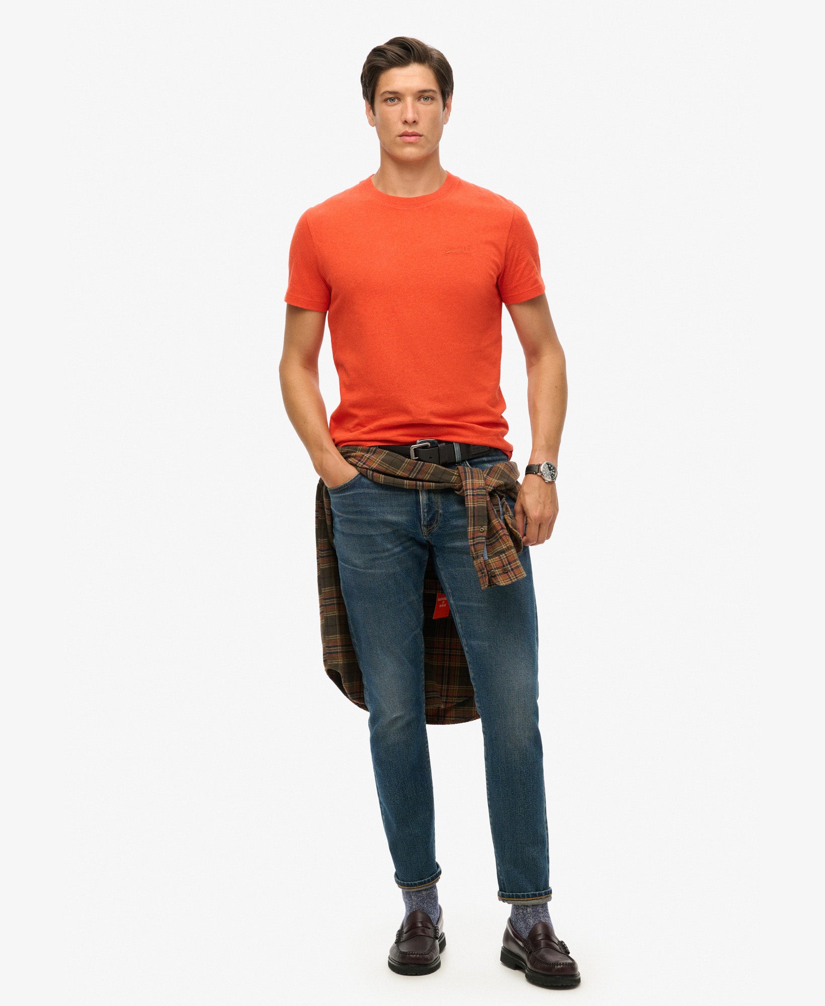 Essential Logo Embroidered Tee | Bright Orange Marle