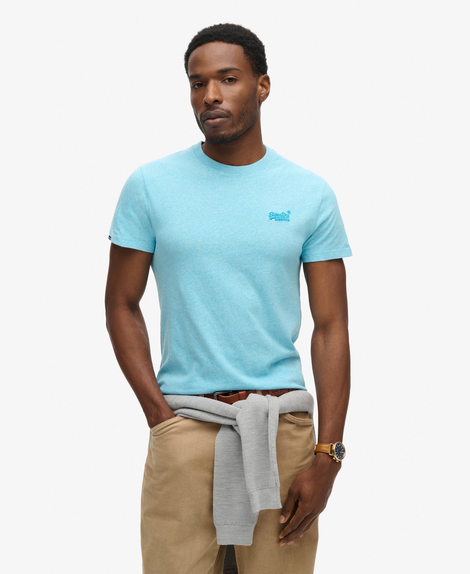 Essential Logo Embroidered Tee | Turquoise Sea Grit