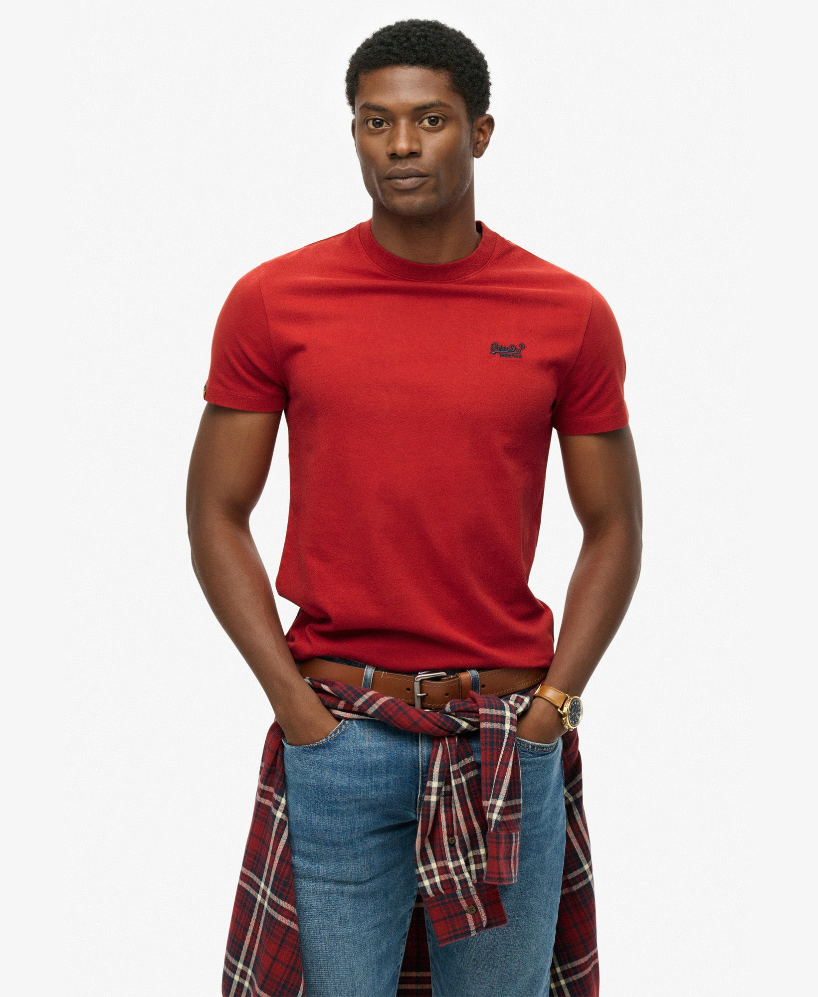 Essential Logo Embroidered Slim Fit Tee | Expedition Red