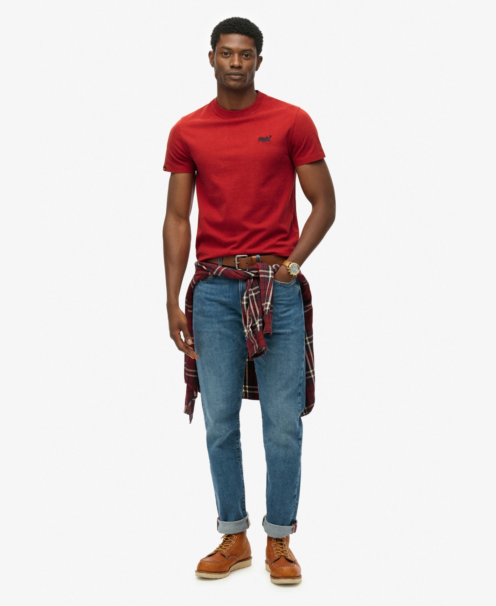 Essential Logo Embroidered Slim Fit Tee | Expedition Red