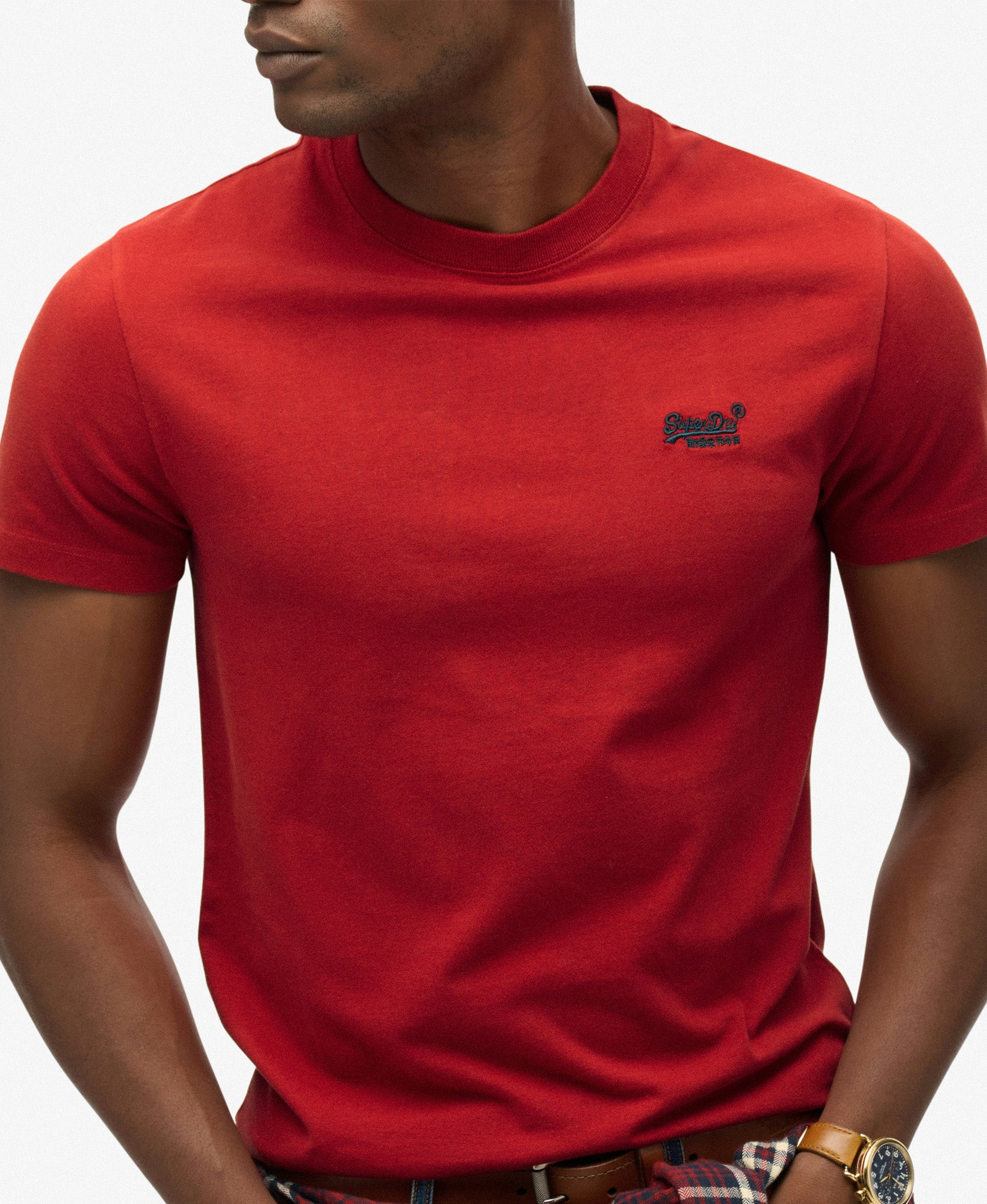Essential Logo Embroidered Slim Fit Tee | Expedition Red