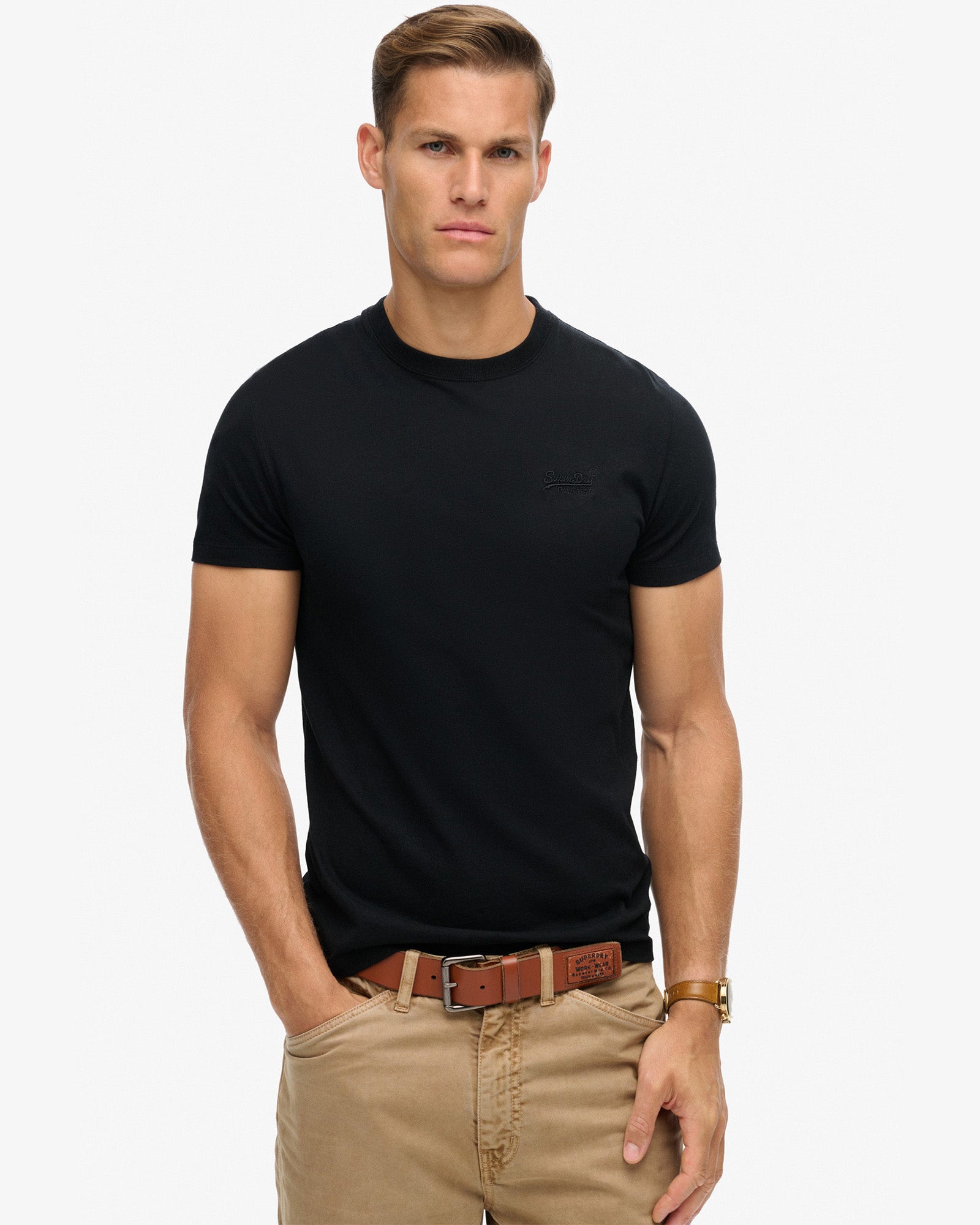 Essential Logo Embroidered Slim Fit Tee | Black