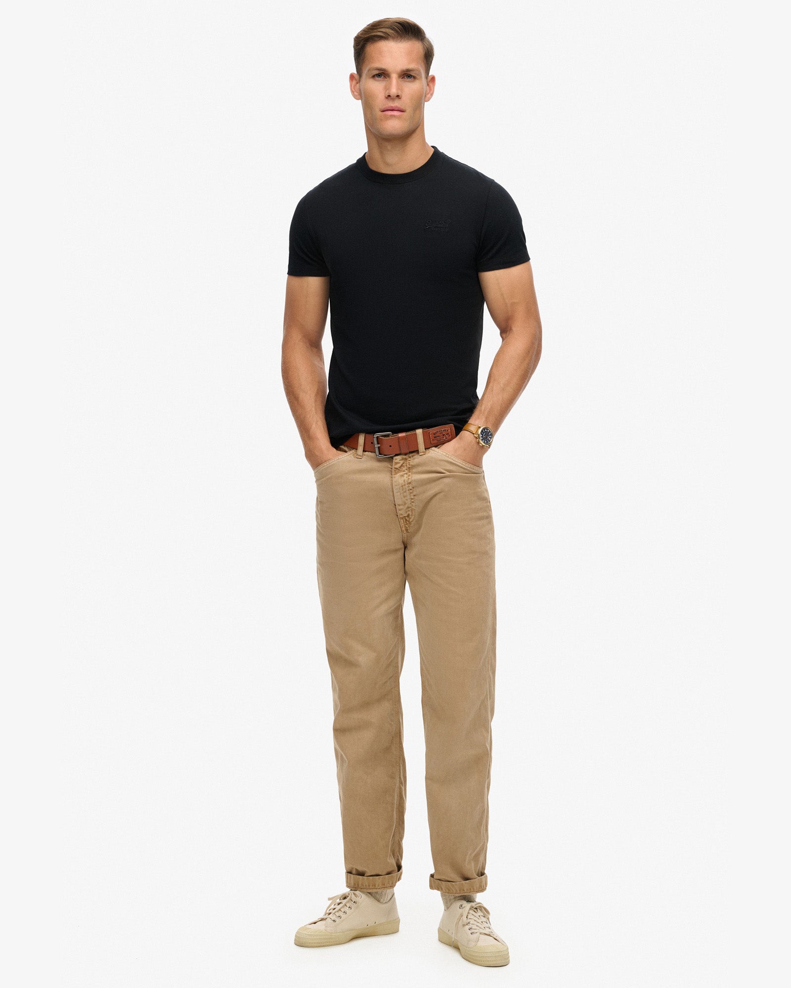 Essential Logo Embroidered Slim Fit Tee | Black