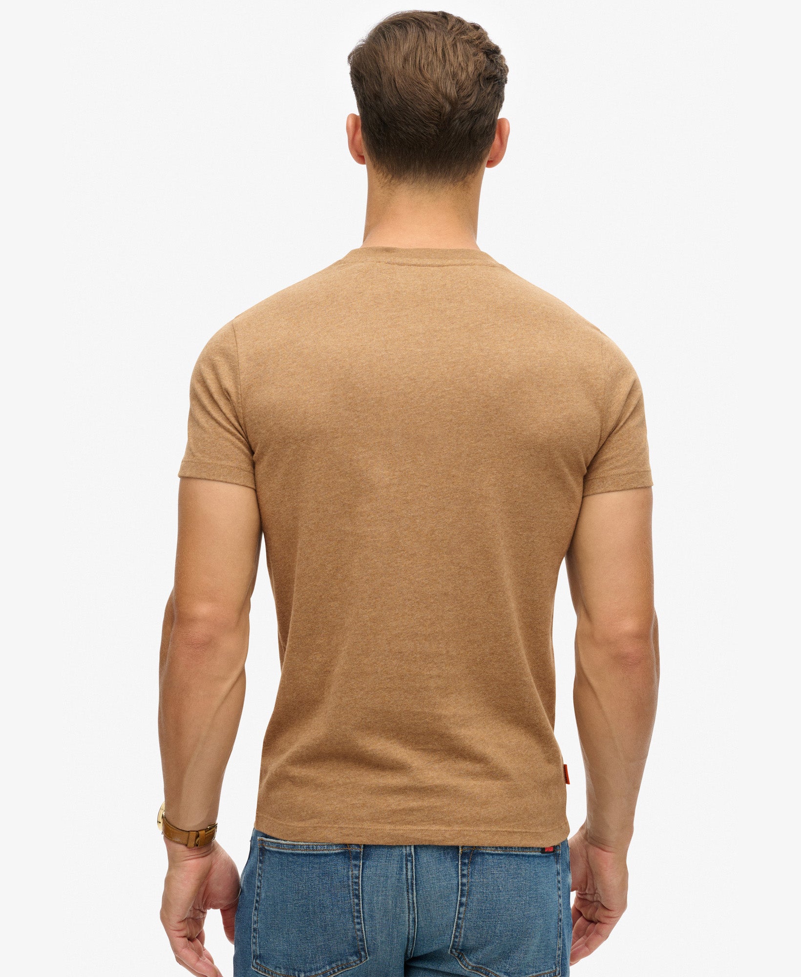 Essential Logo Embroidered Slim Fit Tee | Buck Tan Brown Marle