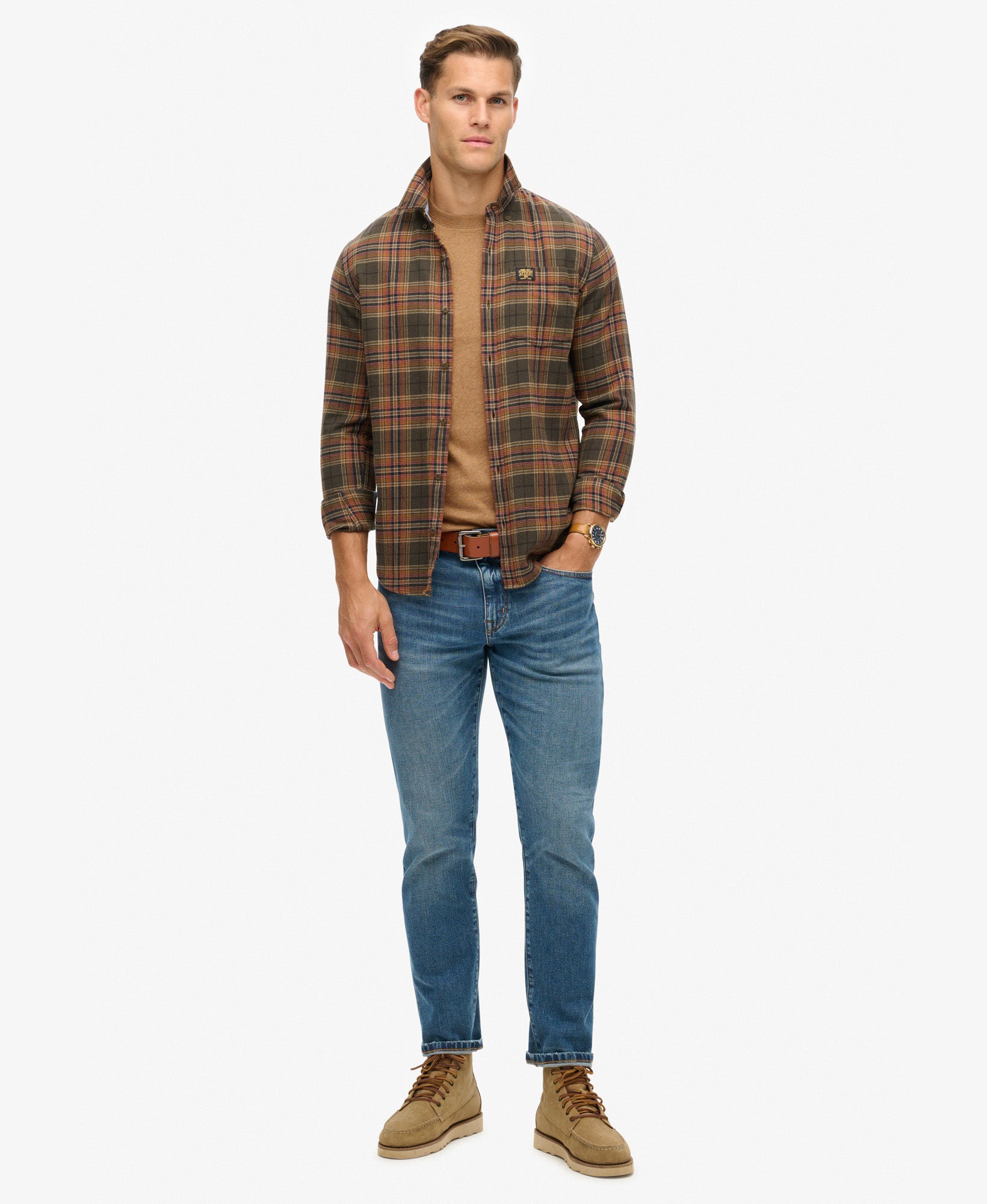 Essential Logo Embroidered Slim Fit Tee | Buck Tan Brown Marle