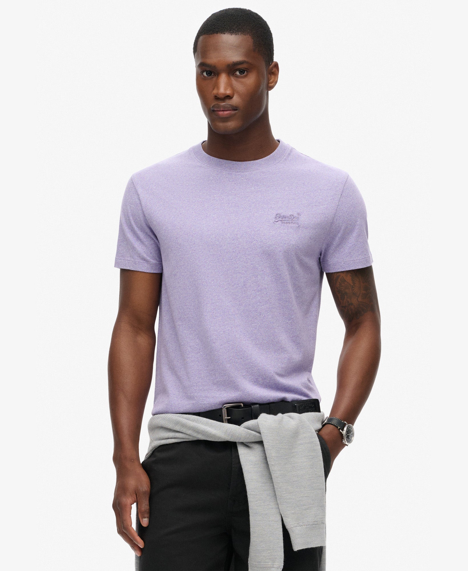 Essential Logo Embroidered Slim Fit Tee | Iris Purple Marle