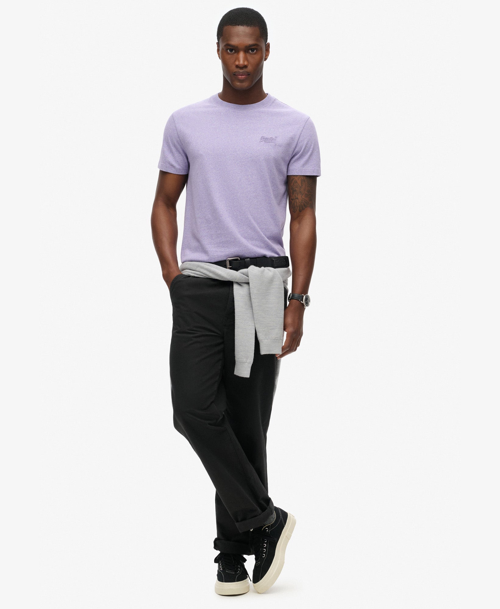 Essential Logo Embroidered Slim Fit Tee | Iris Purple Marle