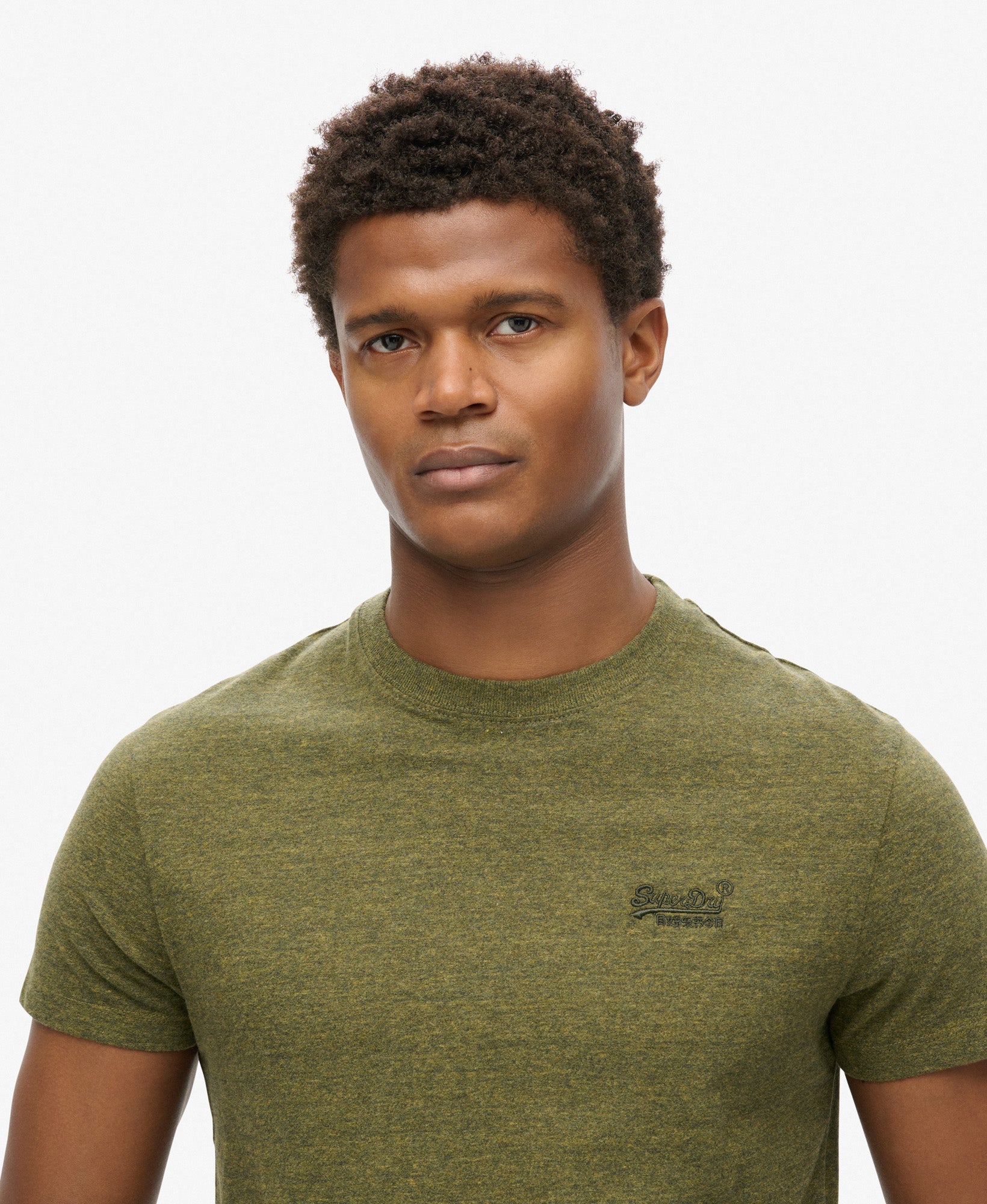 Essential Logo Embroidered Slim Fit Tee | Olive Fleck Marle