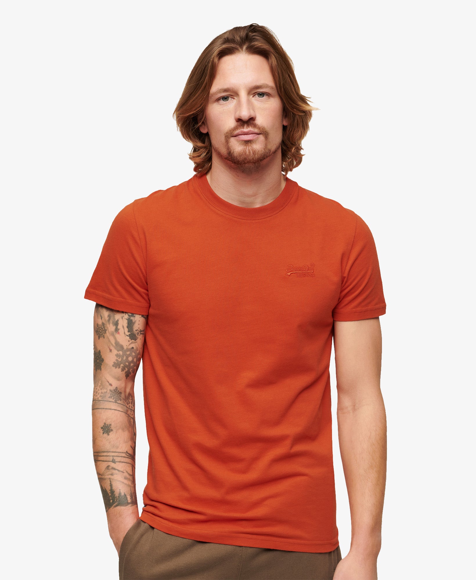 Essential Logo Embroidered Slim Fit Tee | Denim Co Rust Orange