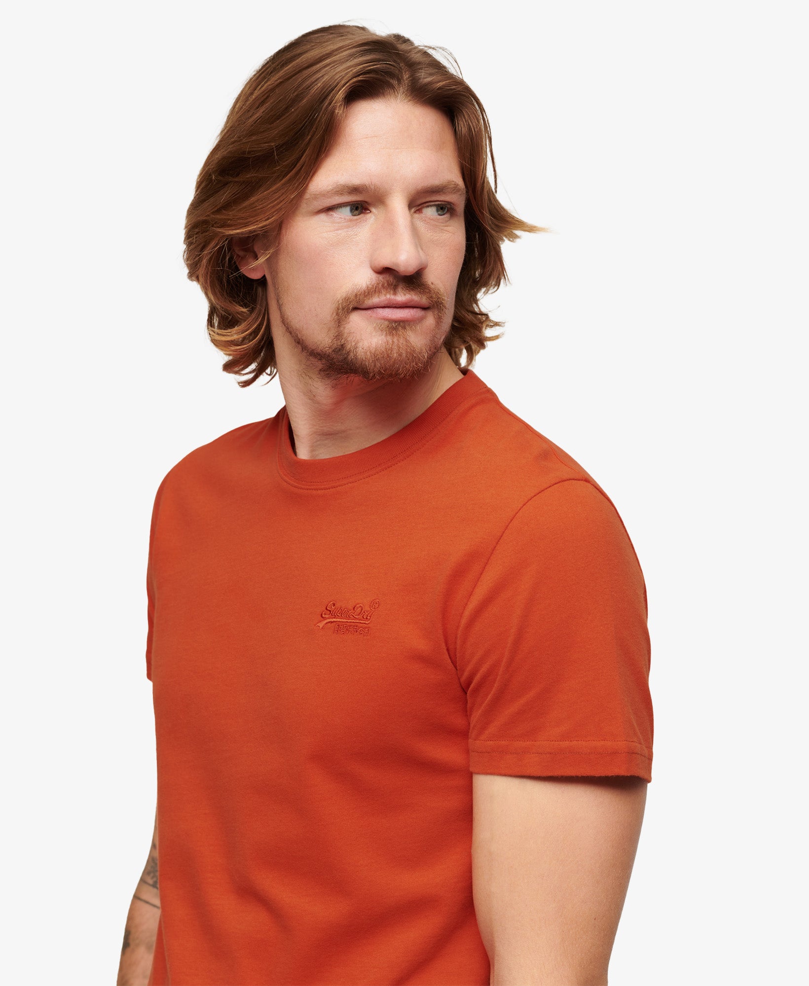 Essential Logo Embroidered Slim Fit Tee | Denim Co Rust Orange