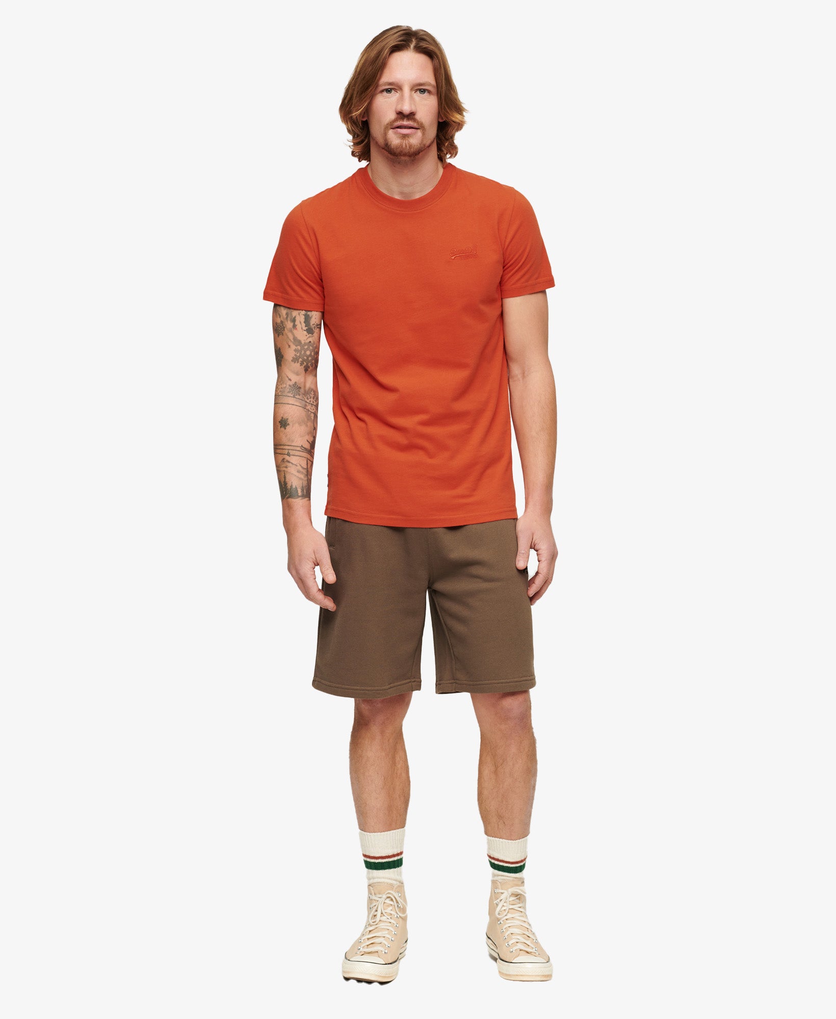 Essential Logo Embroidered Slim Fit Tee | Denim Co Rust Orange