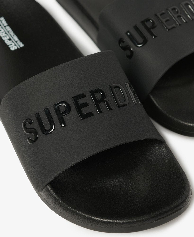 Vegan Logo Pool Slides | Black/Black