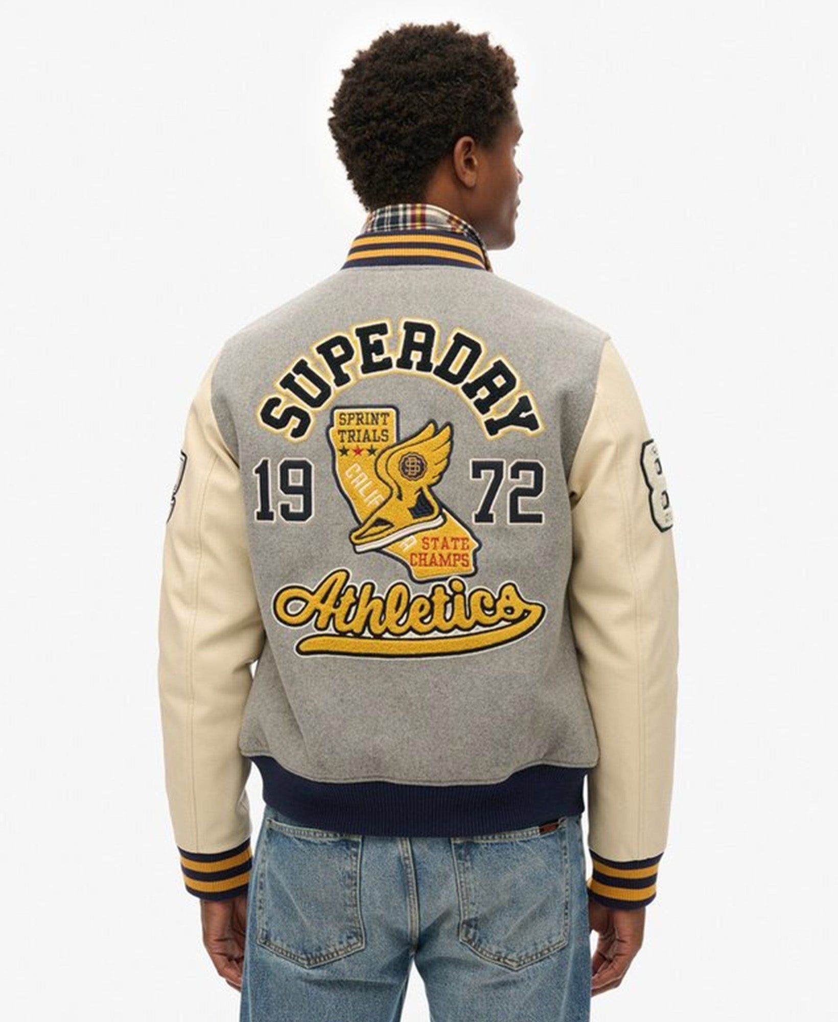 College Patched Bomber Jacket | Grey Marle