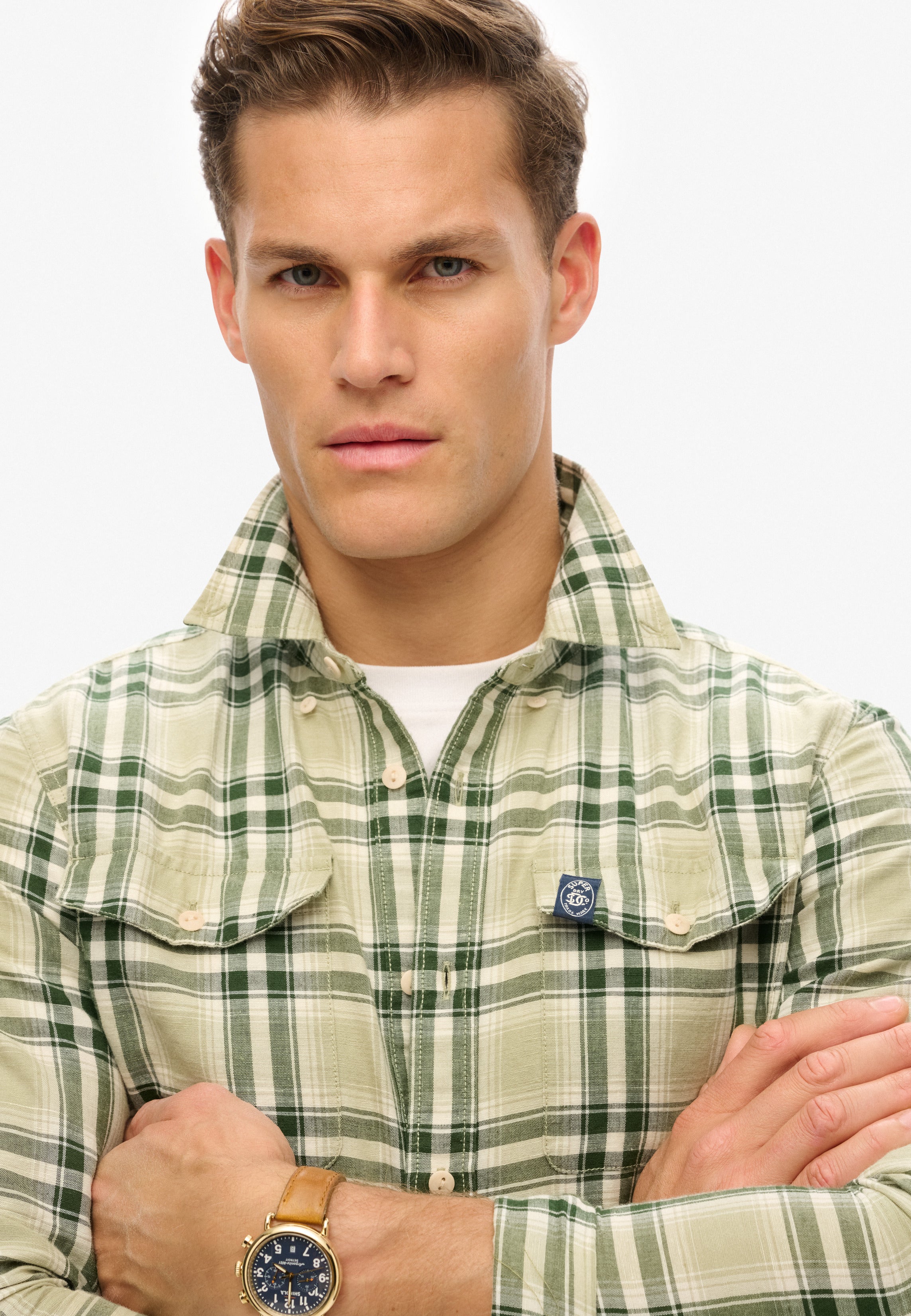 Merchant Linen Check Shirt | Green Check