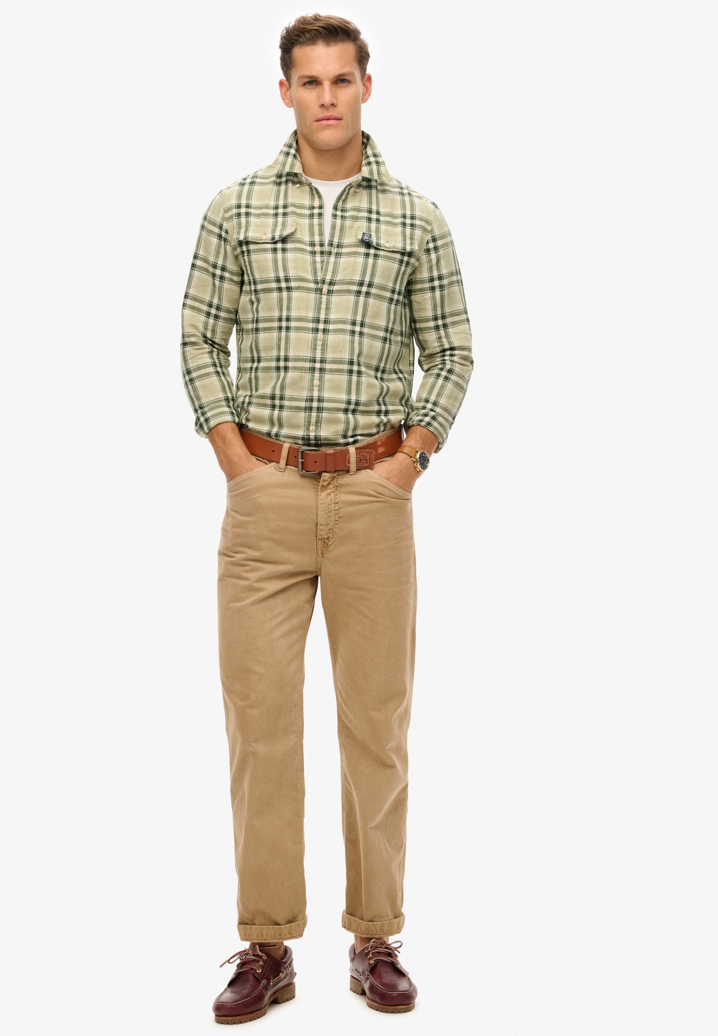 Merchant Linen Check Shirt | Green Check