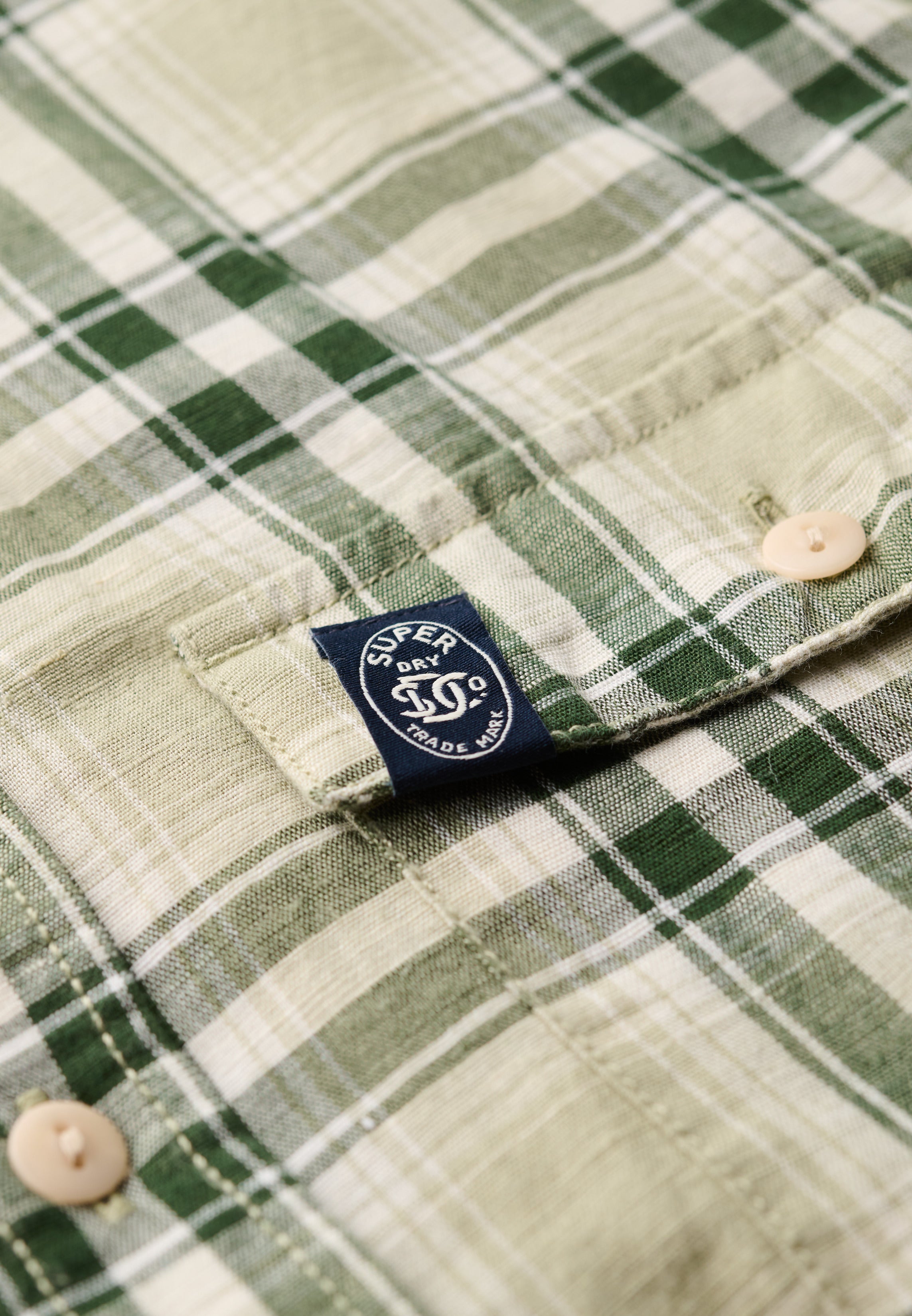 Merchant Linen Check Shirt | Green Check