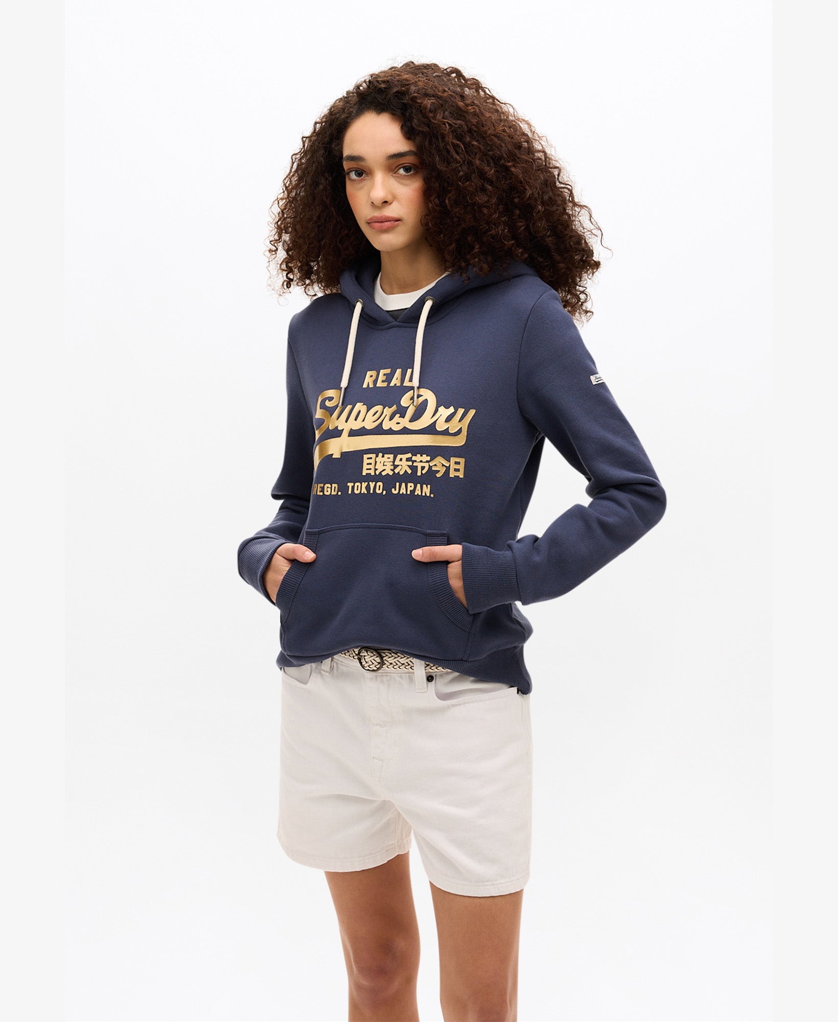 Vintage Logo Metallic Hoodie | Lauren Navy