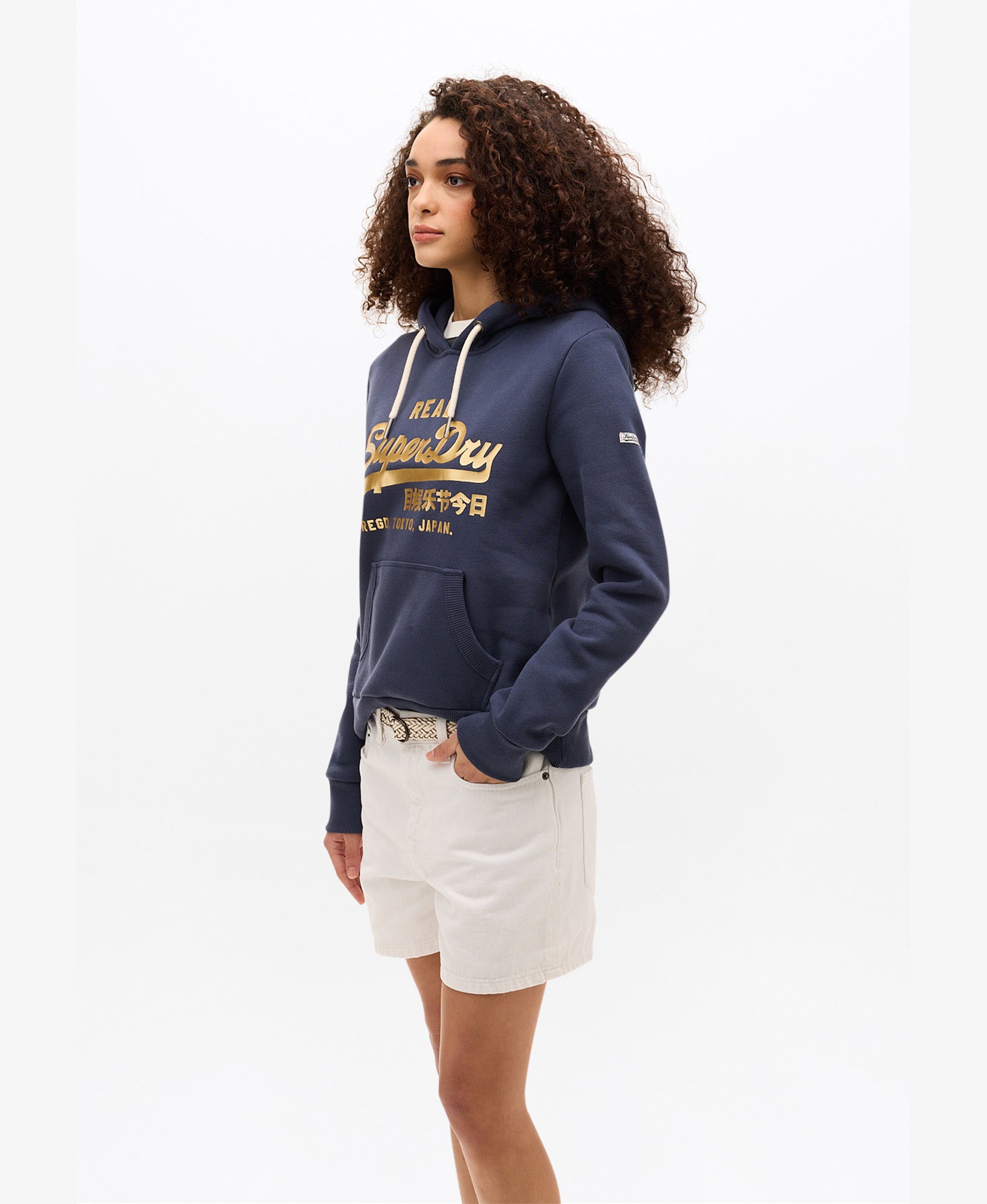 Vintage Logo Metallic Hoodie | Lauren Navy