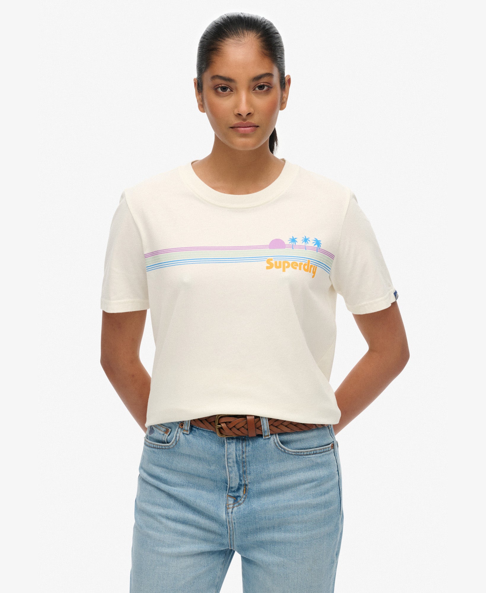 Rainbow Stripe Slim Fit Tee | Riff White