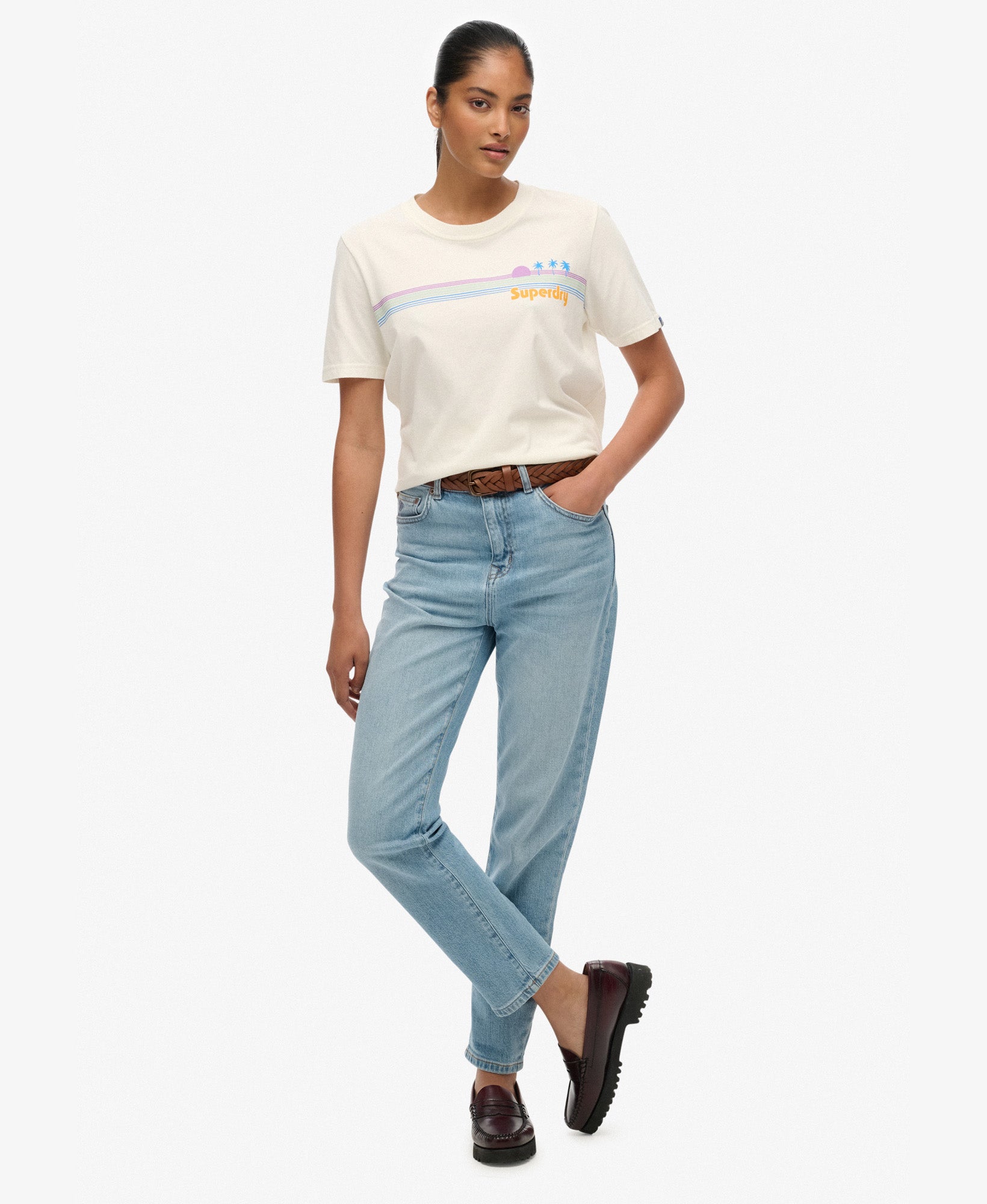 Rainbow Stripe Slim Fit Tee | Riff White