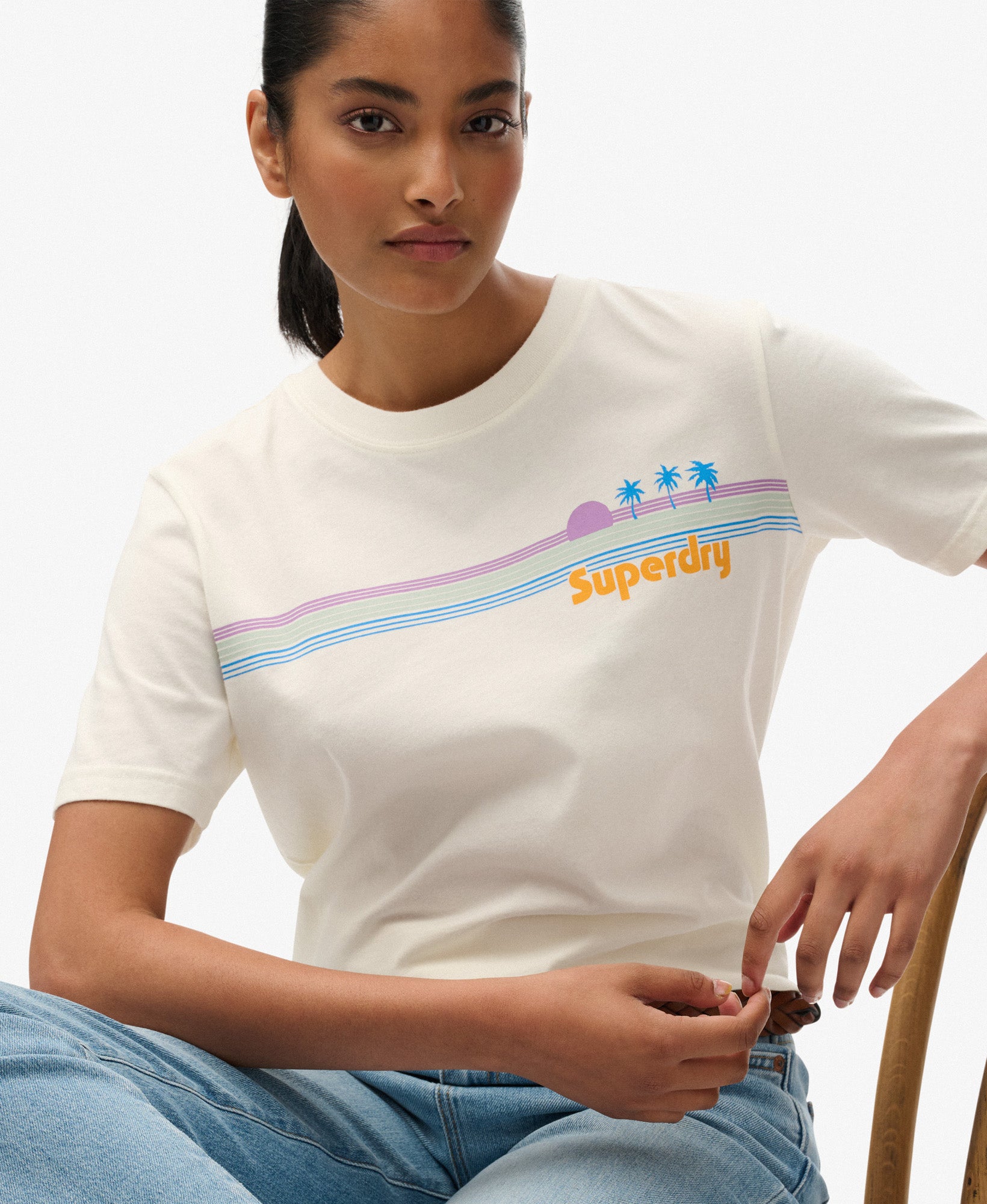 Rainbow Stripe Slim Fit Tee | Riff White
