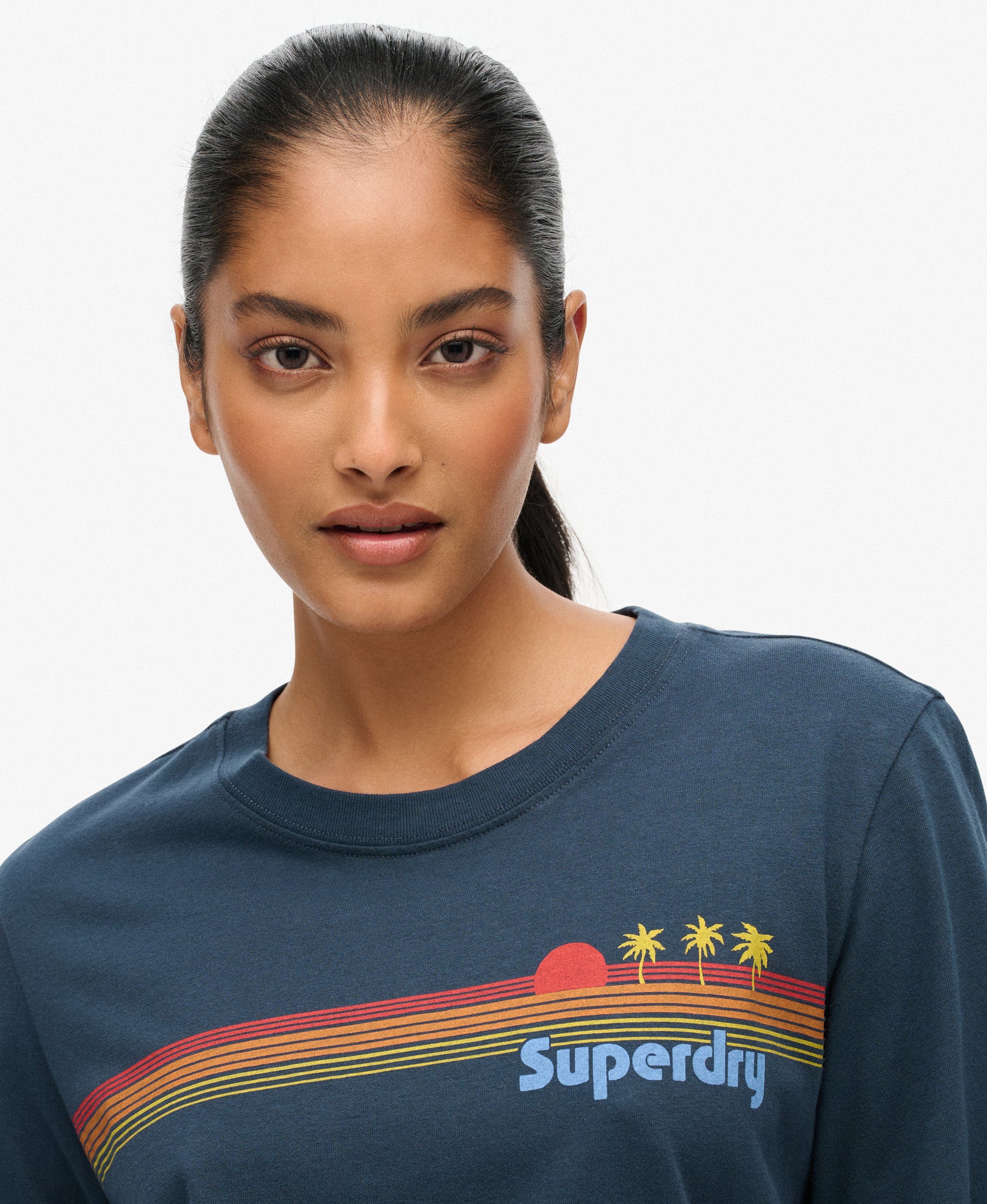 Rainbow Stripe Slim Fit Tee | Eclipse Navy