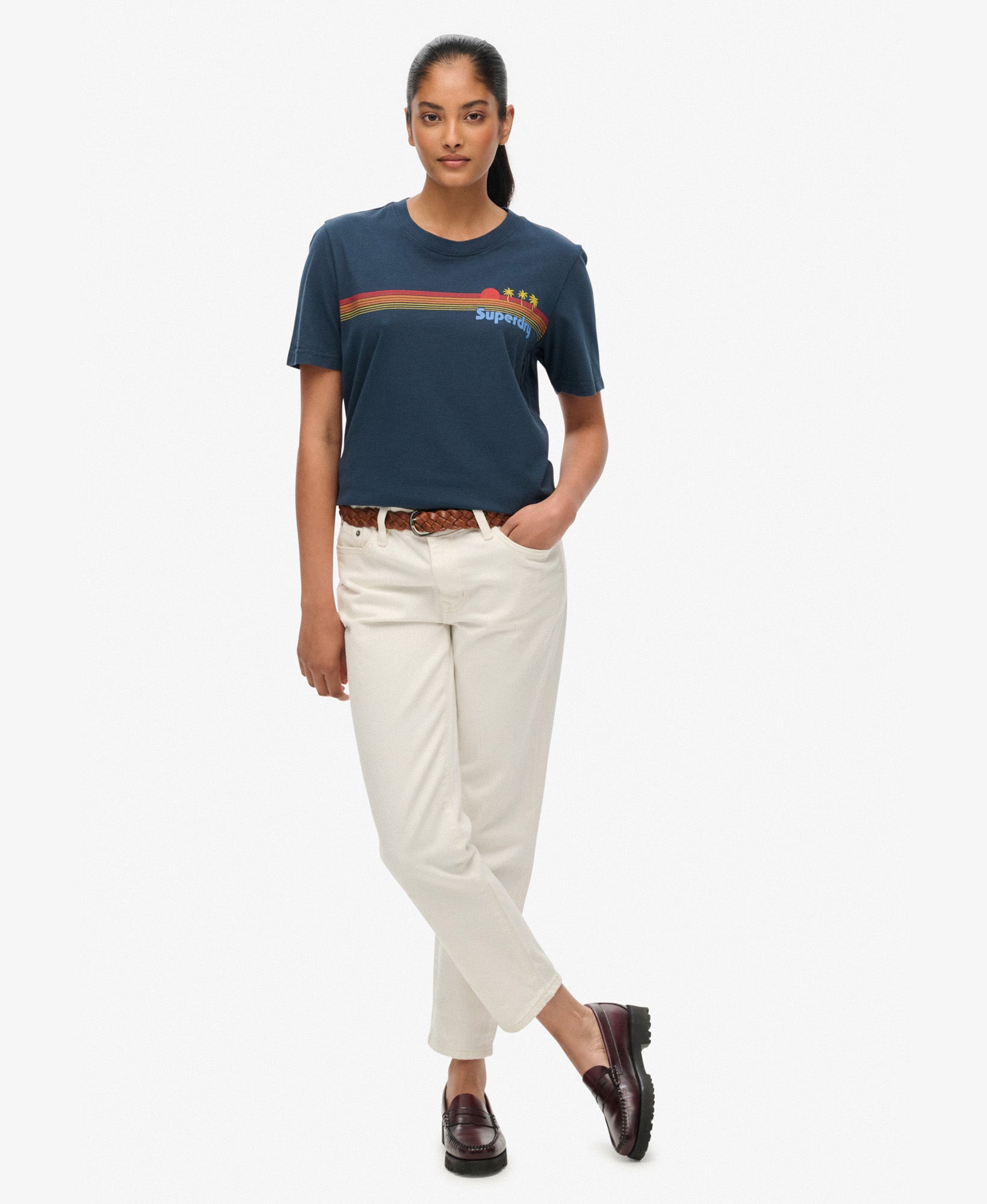 Rainbow Stripe Slim Fit Tee | Eclipse Navy