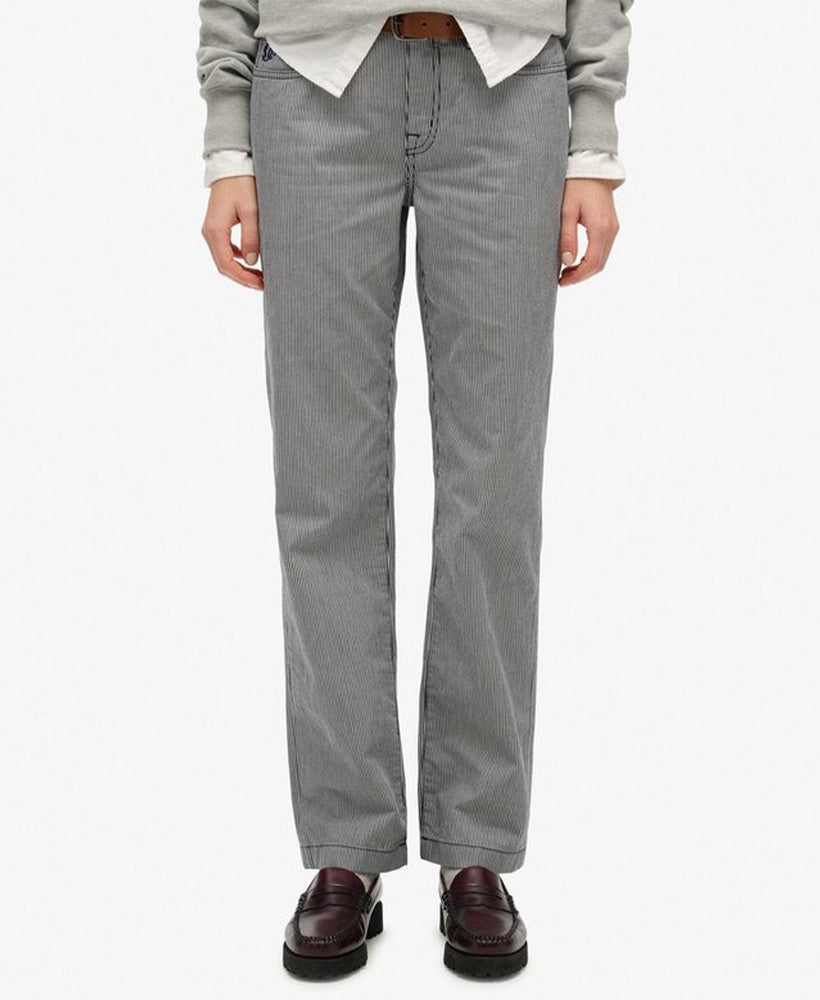 Mid Rise Straight Stripe Pant | Deep Navy Hickory Stripe 30