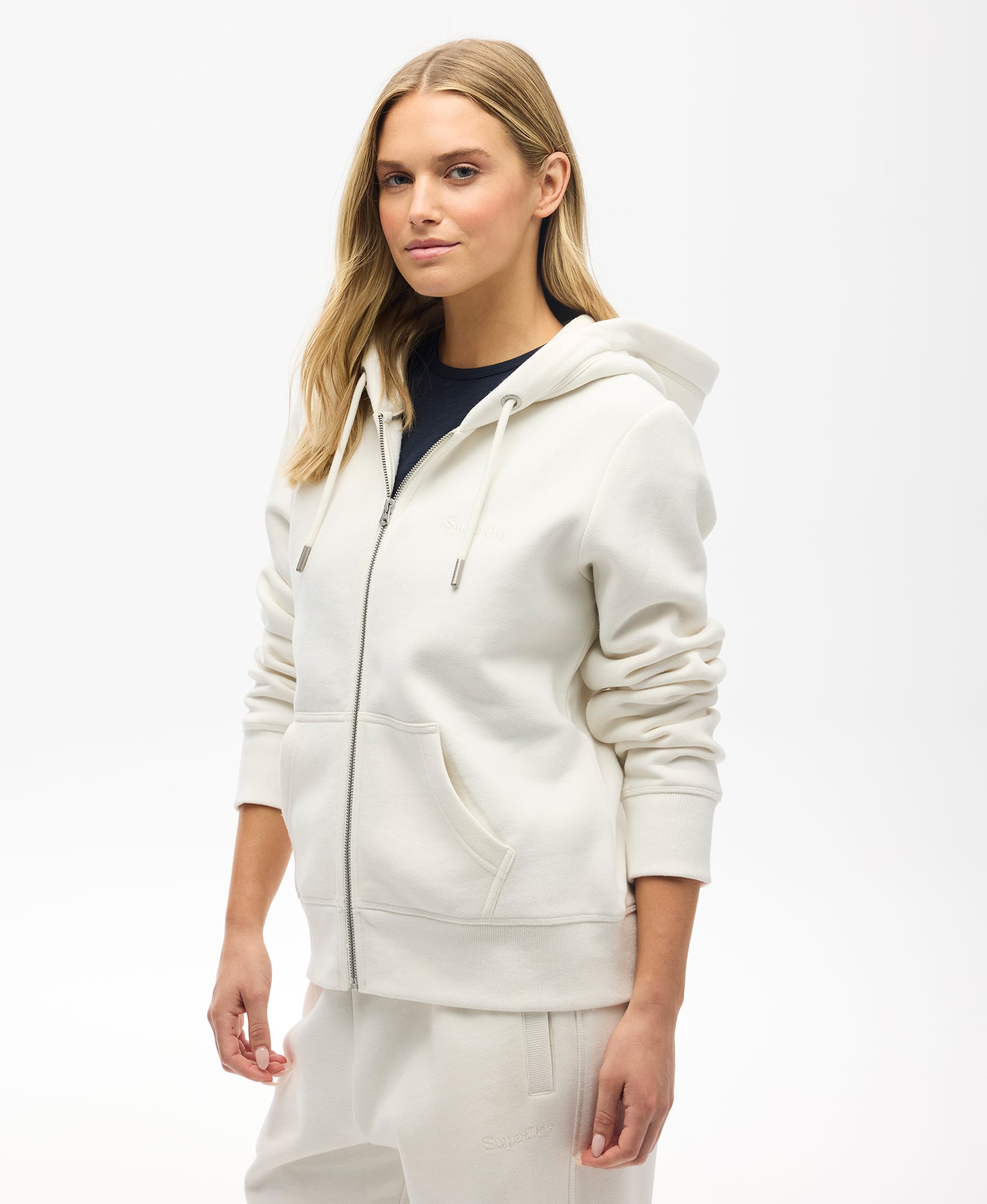 Essential Zip Slim Fit Hoodie | Off White