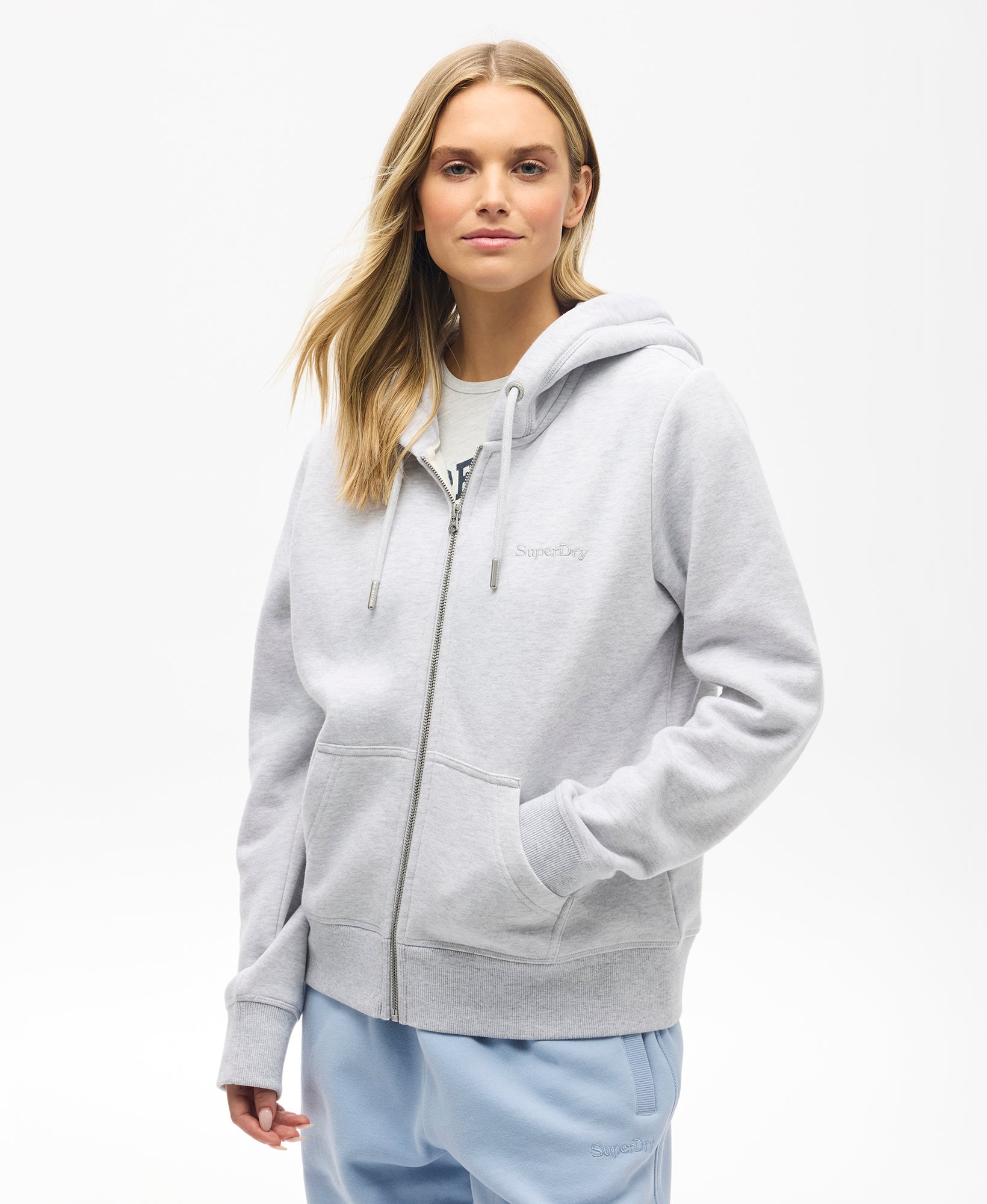 Essential Zip Slim Fit Hoodie | Glacier Grey Marle