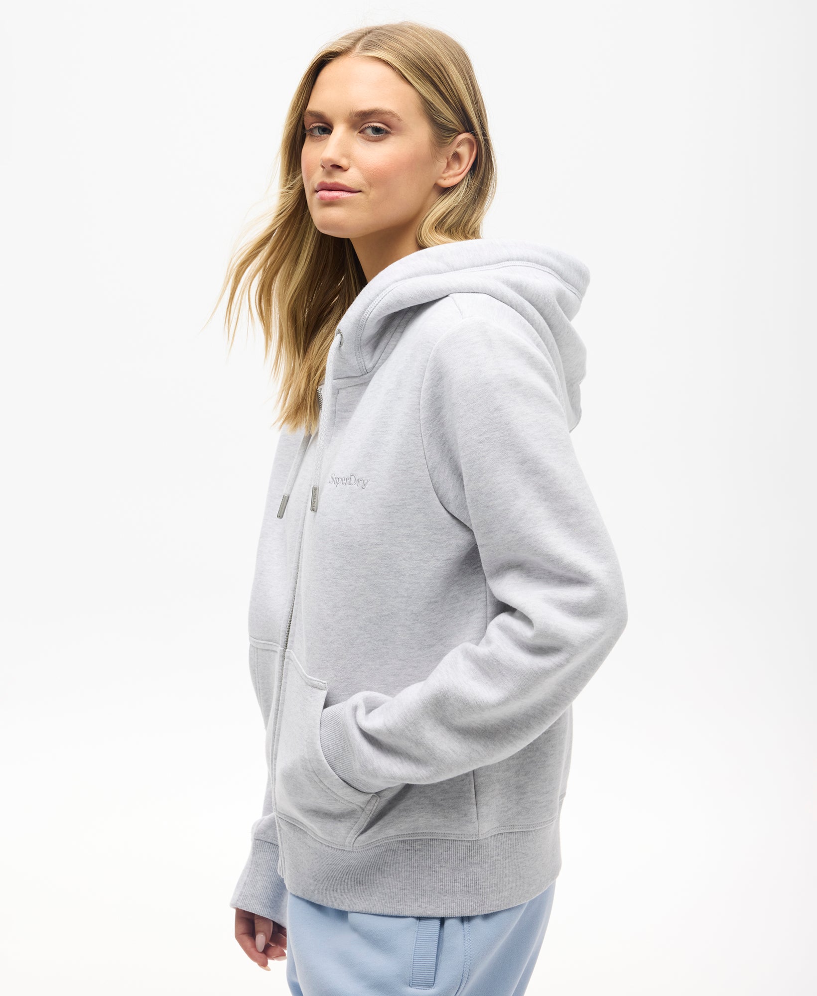 Essential Zip Slim Fit Hoodie | Glacier Grey Marle