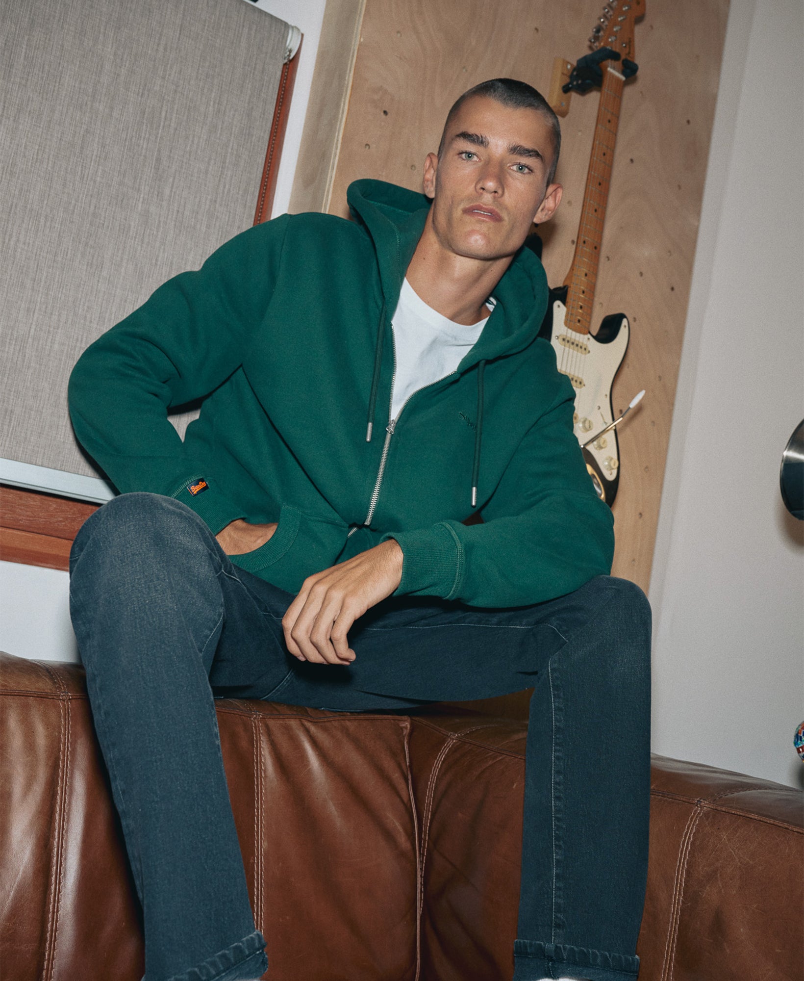 Essential Zip Slim Fit Hoodie | Enamel Green