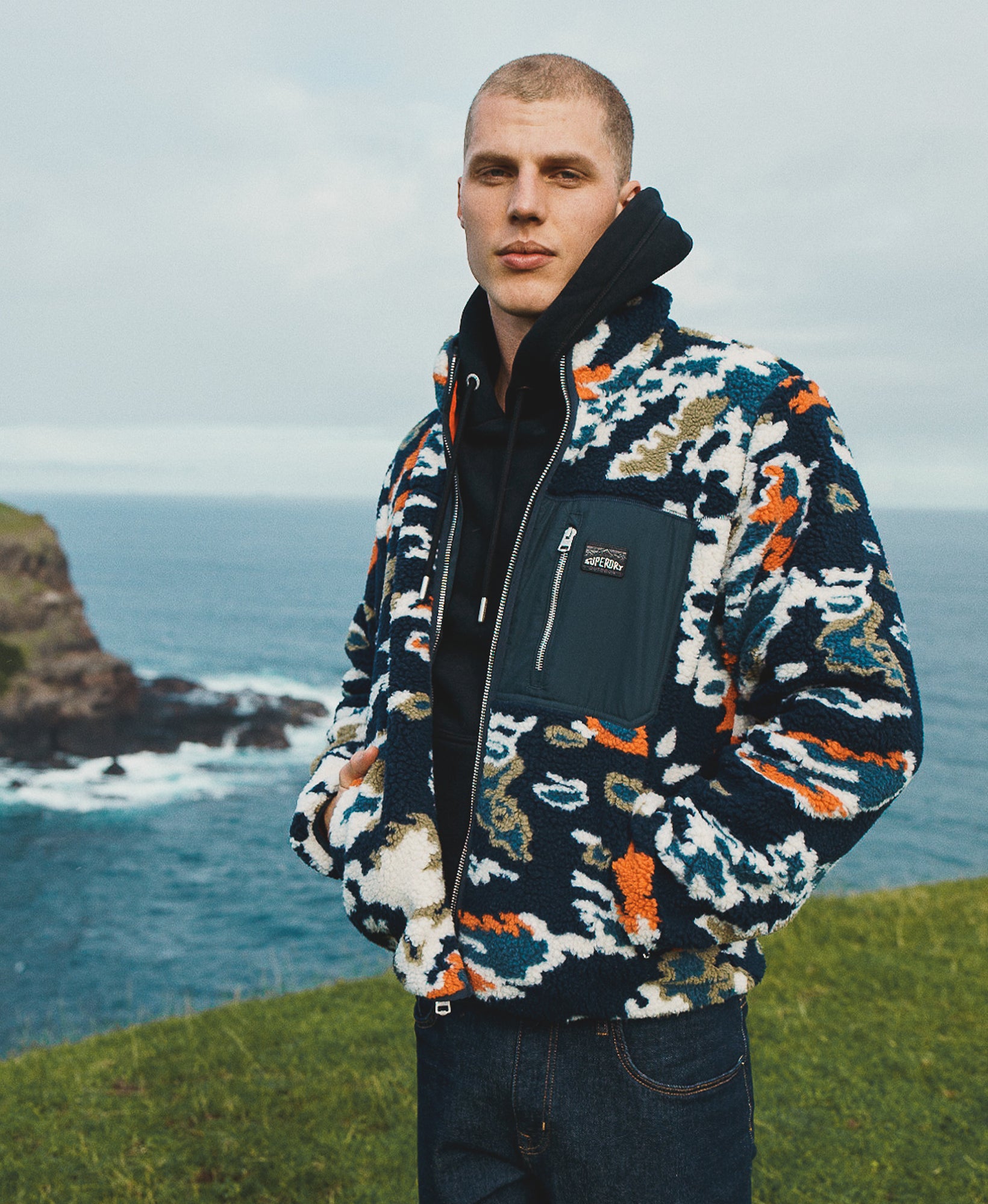 Printed Fleece Zip Thru | Lichen Print