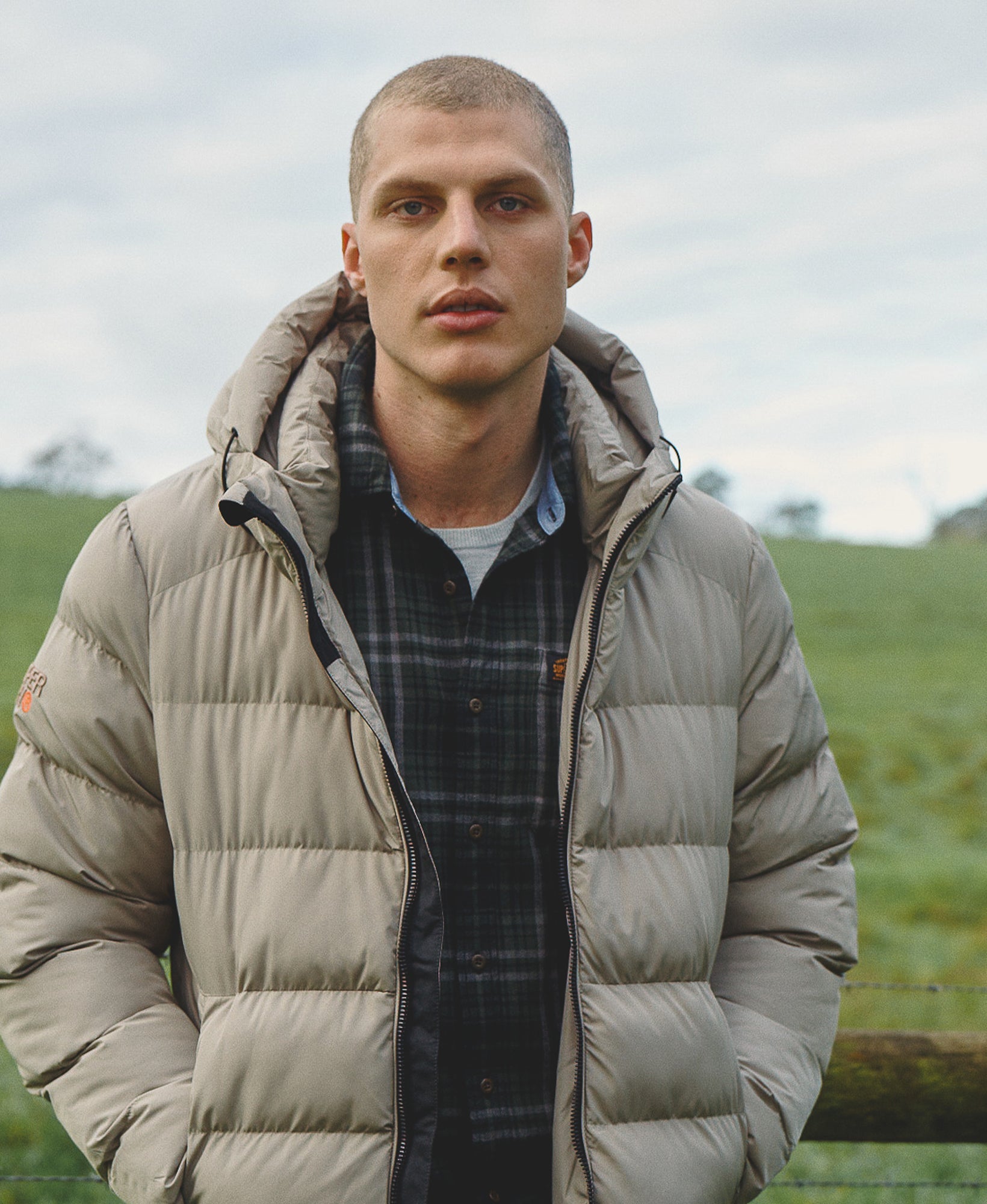 Hooded Sports Puffer Jacket | Winter Twig Beige