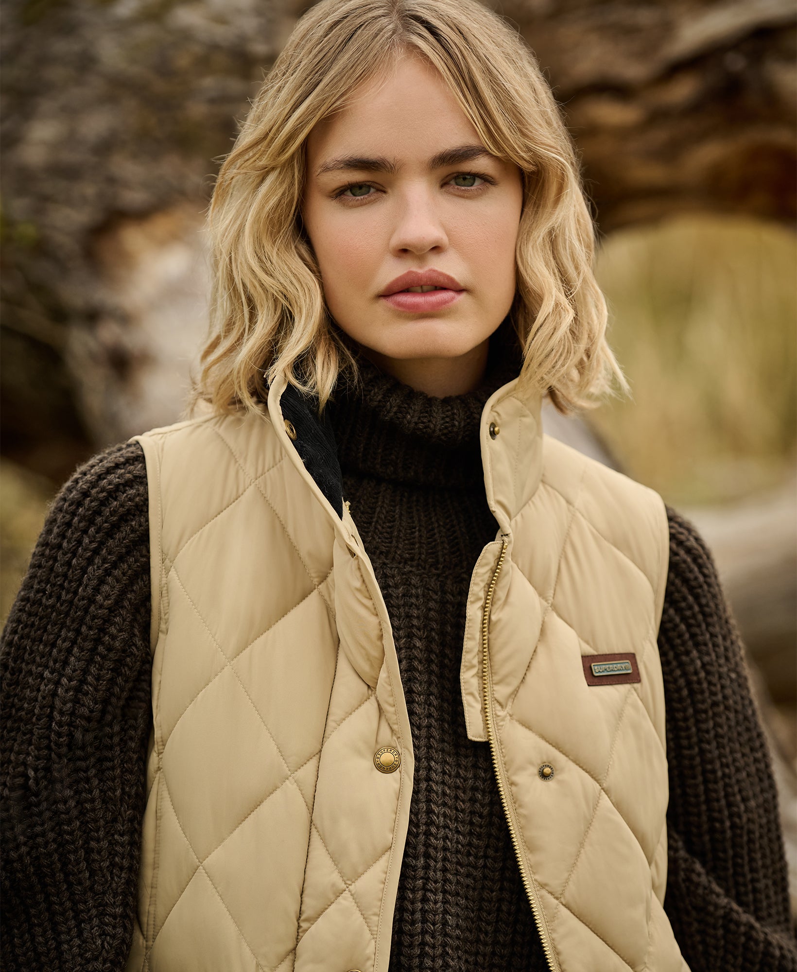 Cord Trimmed Liner Slim Fit Gilet | Shaker Beige
