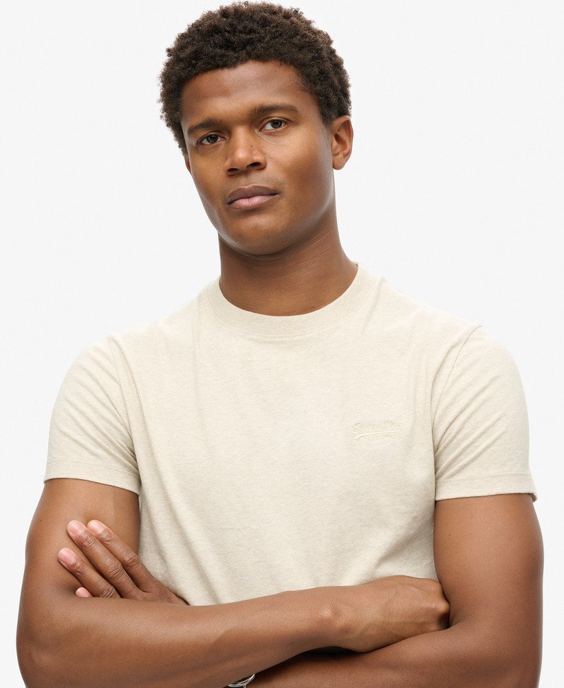 Essential Logo Embroidered Slim Fit Tee | Oat Cream Marle