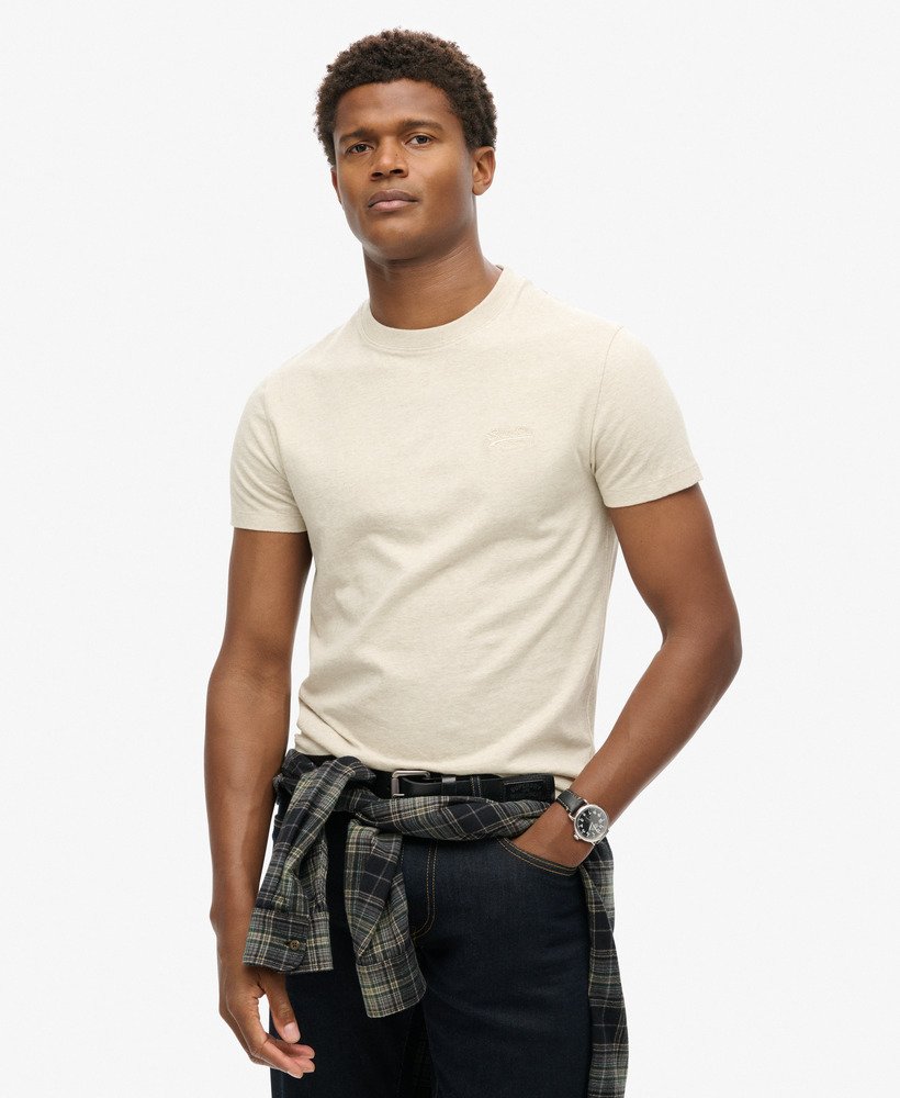 Essential Logo Embroidered Slim Fit Tee | Oat Cream Marle
